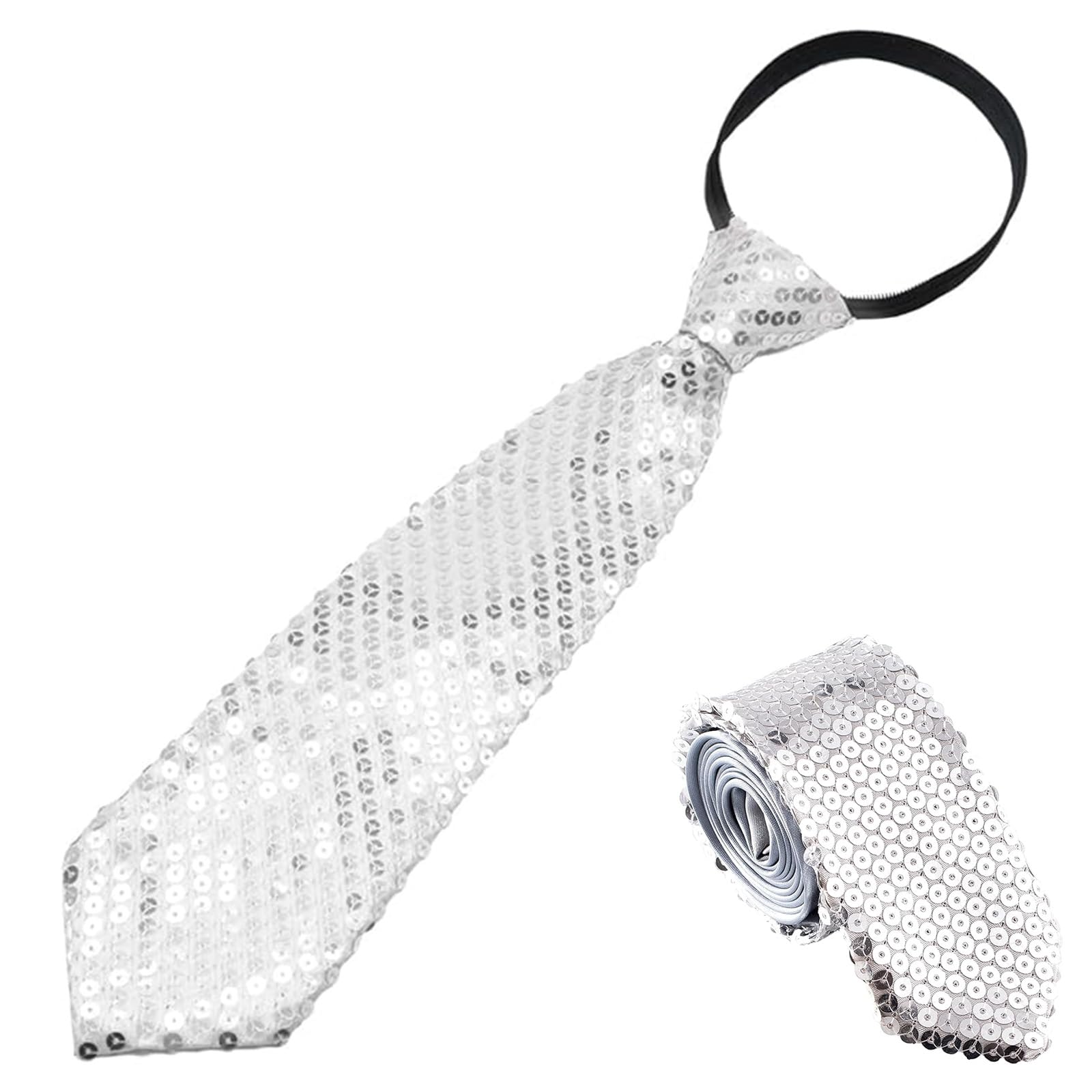 Glitzer Krawatte, Karneval Krawatte Silber, Pailletten Krawattes Glitzer Accessoires Herren und Herren, Karneval Kostüm für Disco Fasching Cosplay Junggesellenabschied Mann Dance Performance