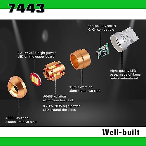 Miniatura 2 de Alla Lighting Bombillas LED en miniatura T20 Wedge 7440 7443, rojo puro, súper brillante, señal de giro de 12 V, luces traseras de freno SMD de