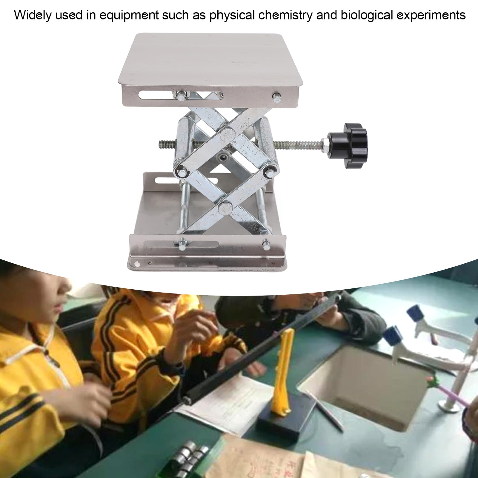 Lab Scissor Jack, 4x4in Heavy Duty Stainless Steel Lab Jack Scissor Stand 48?152mm Expandable Height Lab Jack Manual Control Lab Stand Table for Science