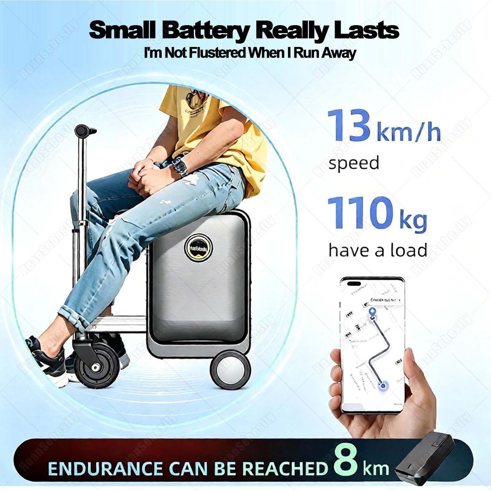 Trolley Elettrico Da 20Pollici,Smart Rideable Valigia Da Viaggio A-Black | Leggero,Batteria Rimovibile,Telaio in Lega Di Alluminio,Con Serratura Digitale, Impermeabile,Portata Fino a 110 Kg