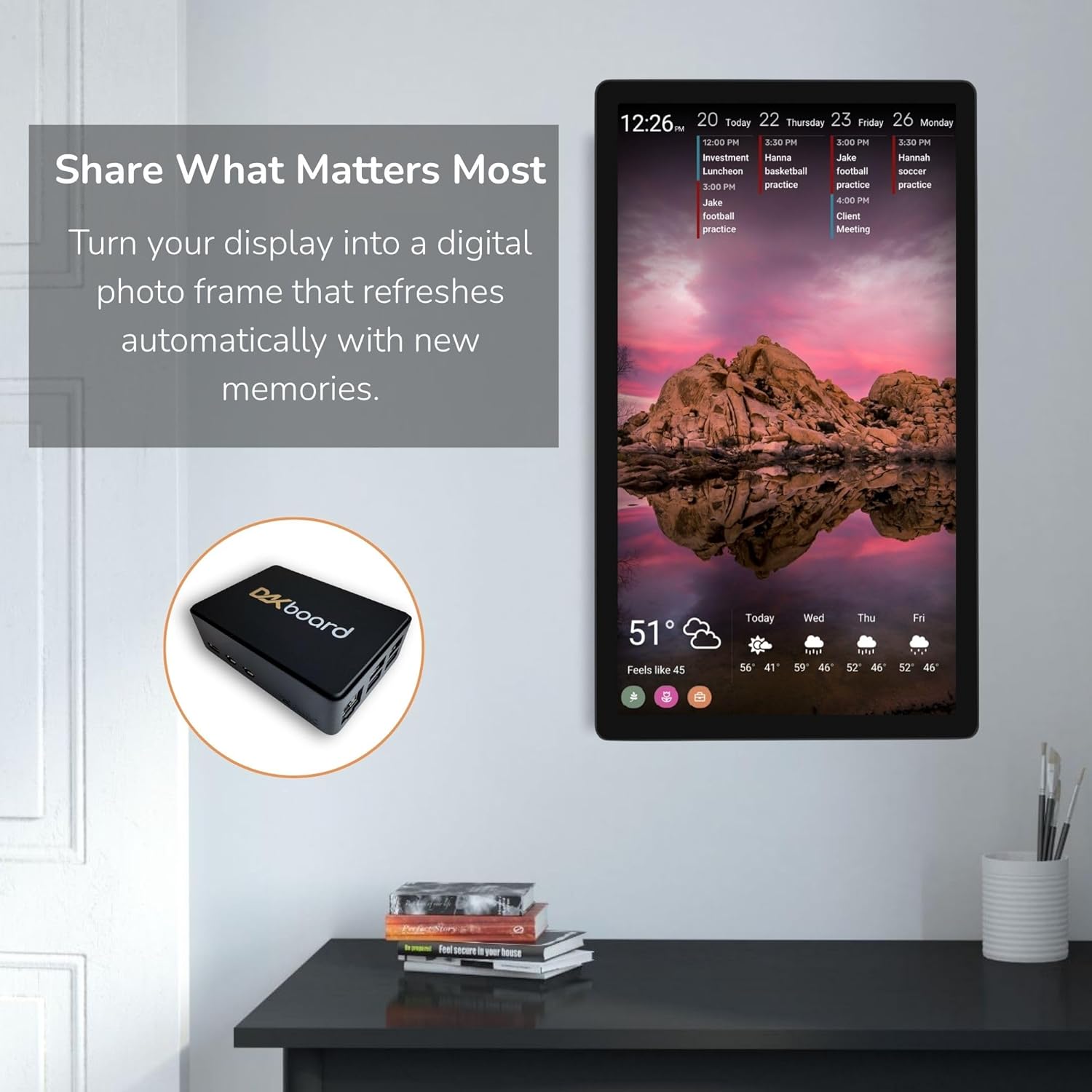 DAKboard CPU v5 - DIY Smart Home Display, Shared Family Calendar & Organizer with Todos & Digital Photo Frame