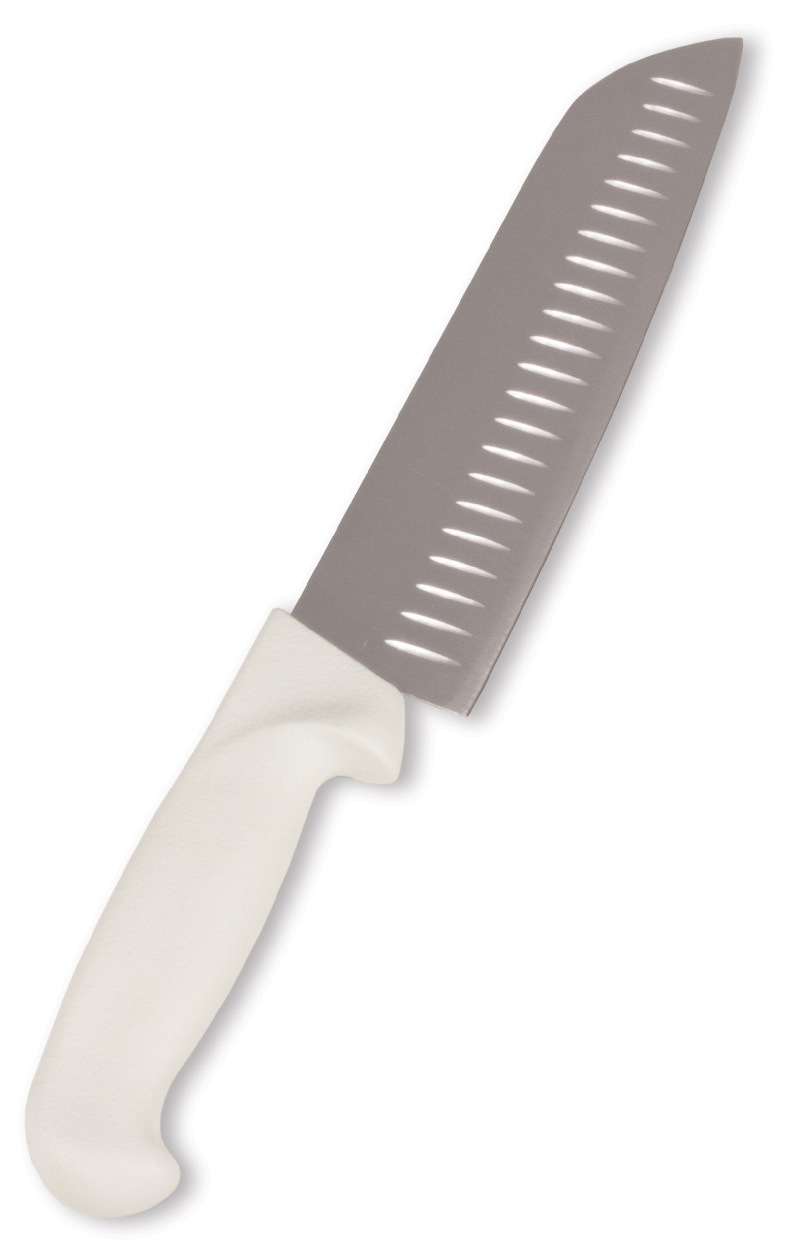 Crestware 7-Inch Santoku Granton Knife, High Carbon German Steel with White Handle, 12-Pack