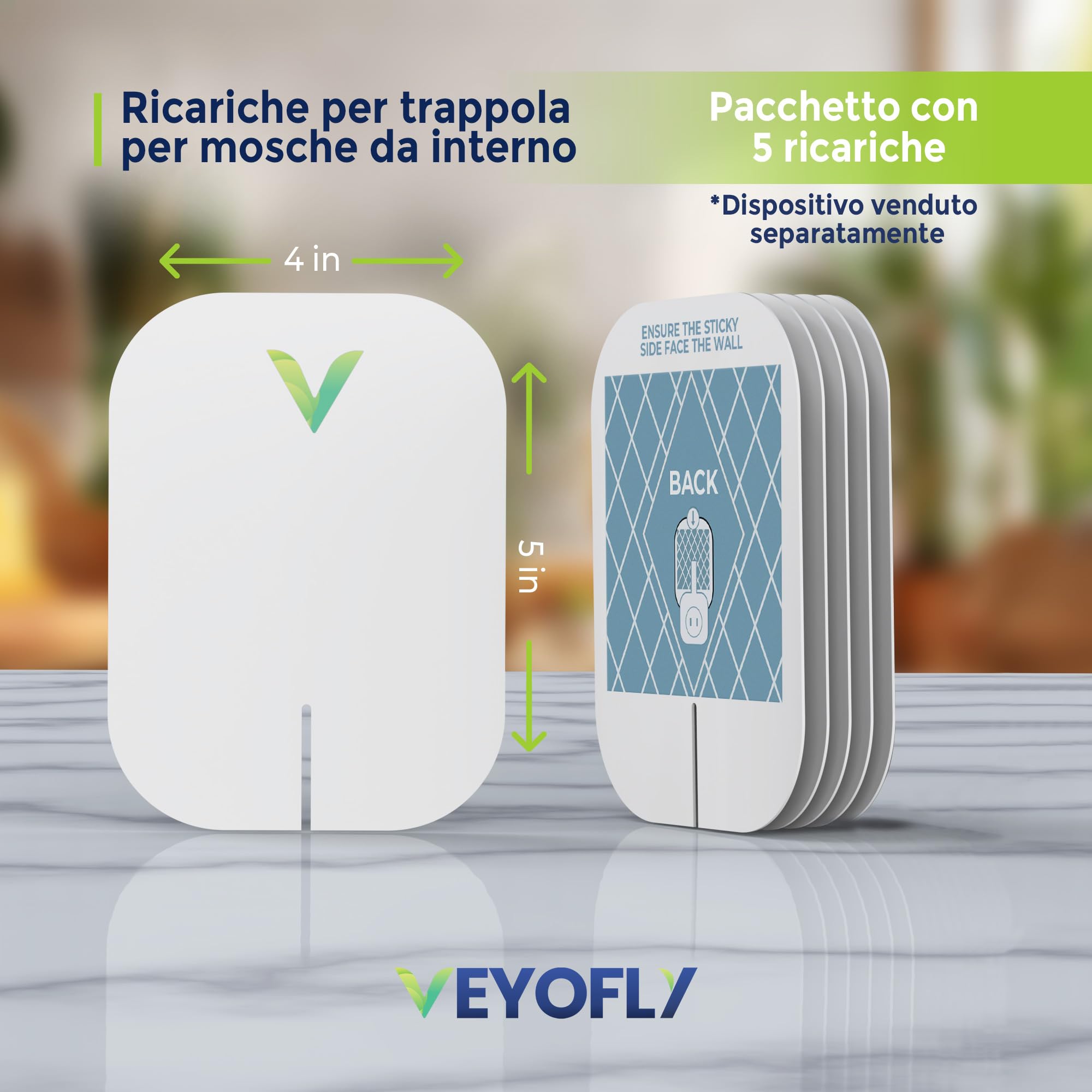 VEYOFLY Ricarica Trappola Insetti Volanti, Cattura Insetti su Carta Adesiva, Trappola Mosche da Interno, Trappola Pulci, Casa Sicura, Trappola Zanzare e Moscerini da Interno (Pacco da 15