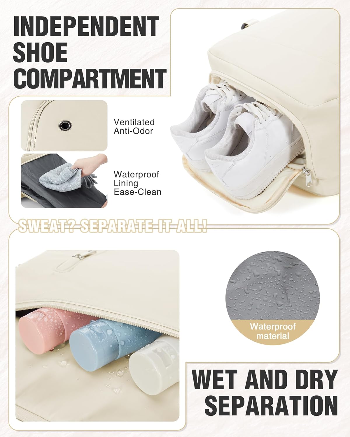 Travel Backpack with Vacuum System Women, Waterproof Vacuum Backpack with Pump, Compression Bags Travel Backpack Carry on Flight Approved, Mochila de Viaje Compresion al Vacio Men(beige) - Image 6