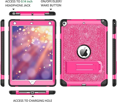 Miniatura 6 de BENTOBEN Funda para iPad Air 2iPad 9.7 20172018Pro 9.7, iPad 56 generación, purpurina de 3 capas de cuerpo completo, soporte protector de cuero