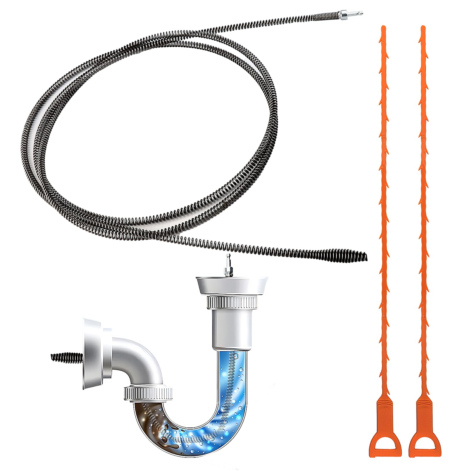 Sonda Sturatubi Spirale Professionale, 3m x 10mm Sonda Pulizia Tubi di Scarico Manuale, Sbloccatore Flessibile di Scarico Forte, Sonda Stura Lavandini per Lavello Doccia Cucina