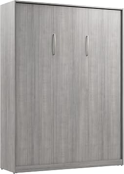 Bestar Claremont Queen Size Murphy Bed in Platinum Gray, Space-Saving Sleeping Arrangement for Multipurpose Area, Bedroom, or Guest Room
