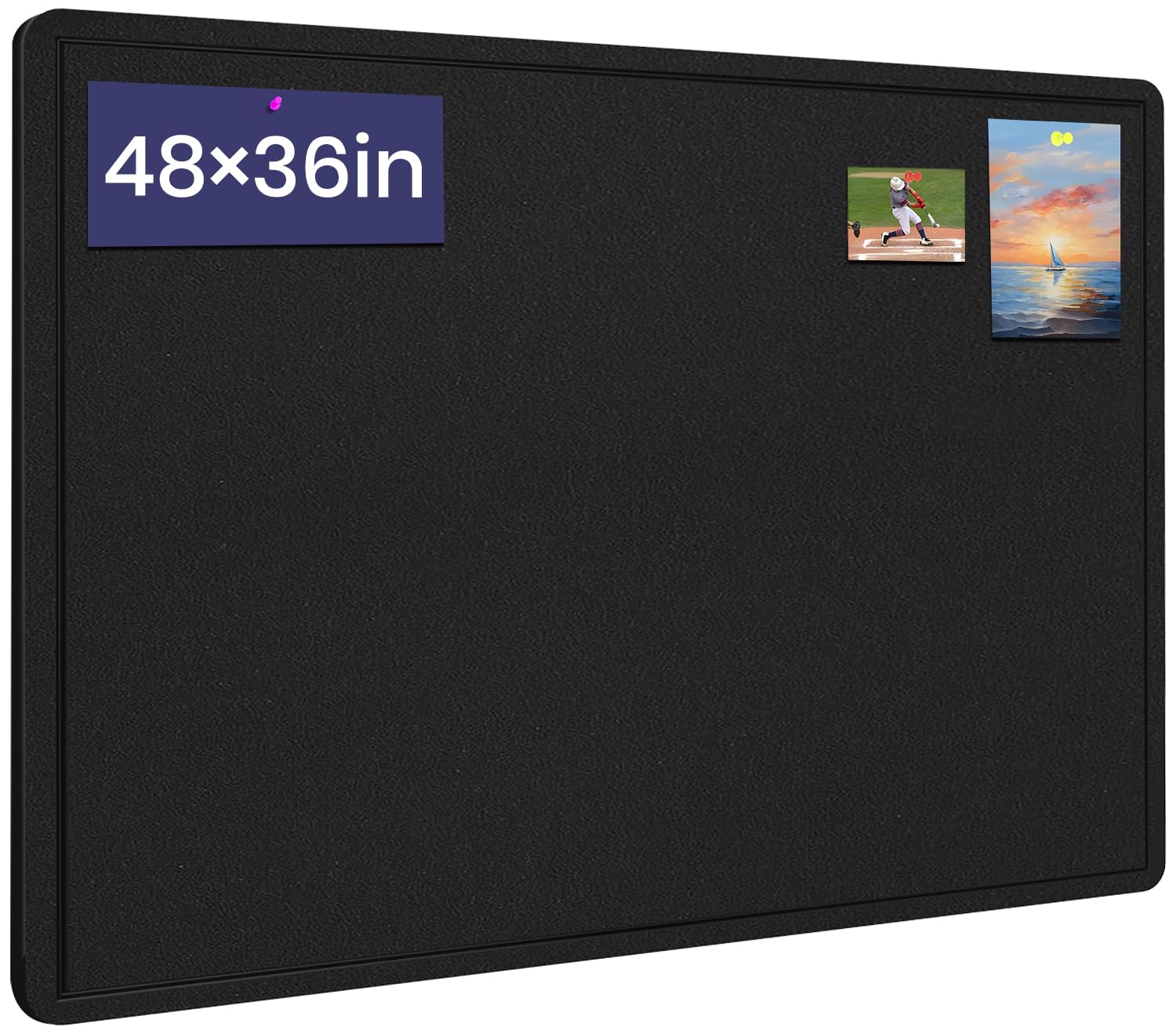 large bulletin board, 48 x 36 inches felt board notice pin board, 4' x 3'cork board alternative for wall, self-adhesive vision board mood board foldable photo board with 30 pushpin (black)