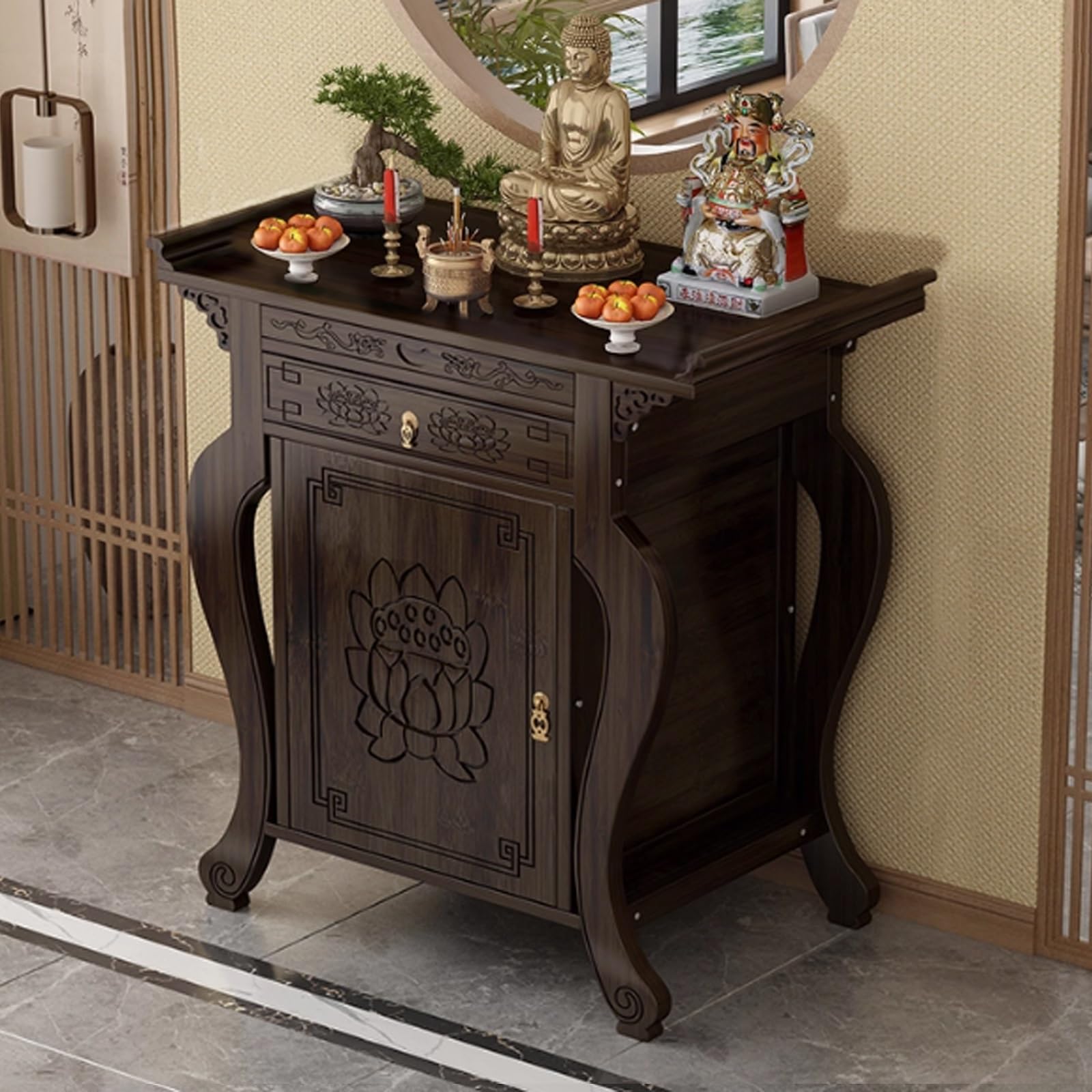 Table dautel en Bambou pour méditation et Pooja, meuble de rangement zen