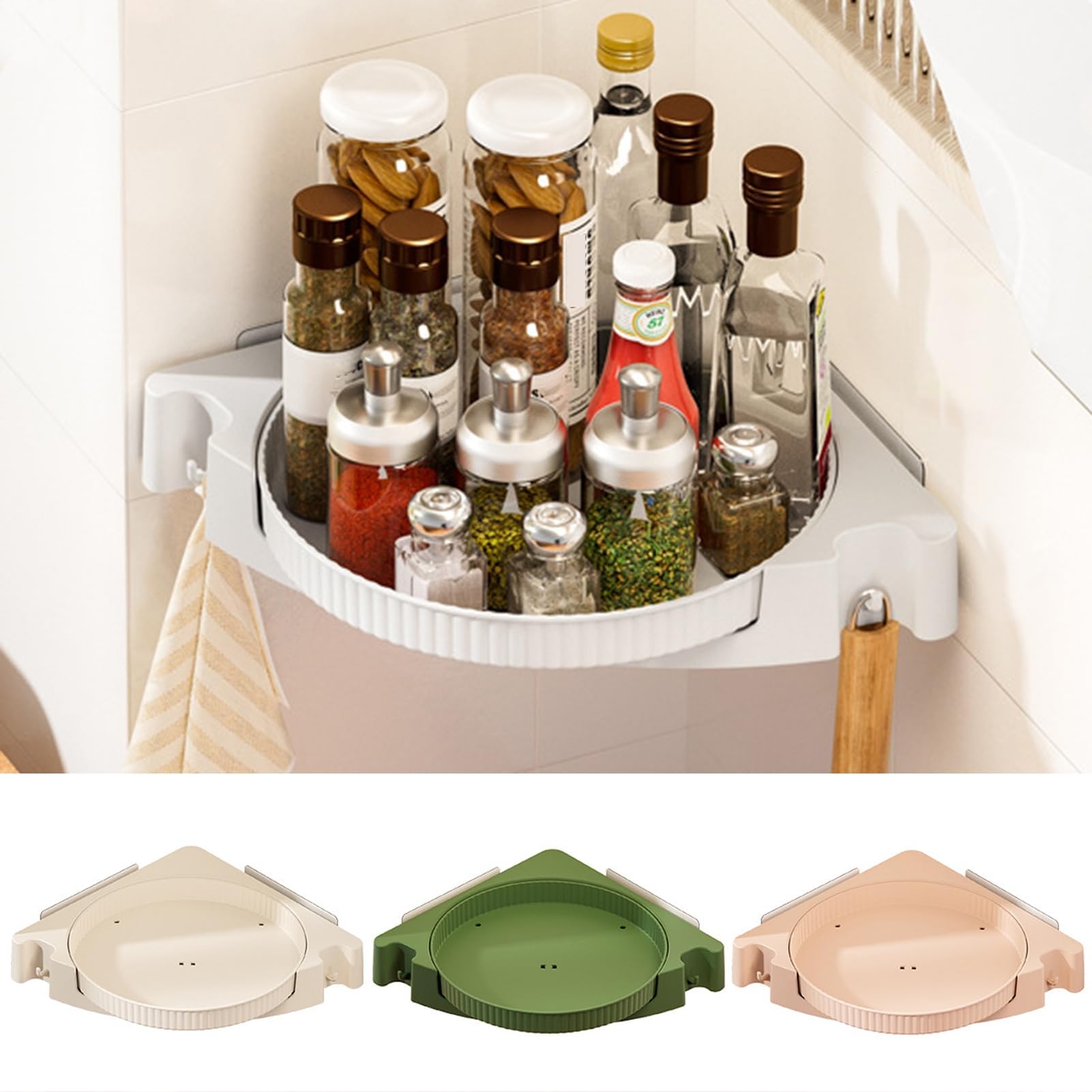SDGBCXD bathroom shelves, 90° Corner Storage Rack, 360° Rotating Punch-Free Adhesive Shelf, Large Capacity(Pink)