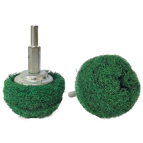 Miniatura 7 de Banmo Abrasive Juego de 7 ruedas abrasivas verdes con vástago de 14 pulgadas, ruedas de pulido no tejidas, juego de accesorios para pulir, fregar y