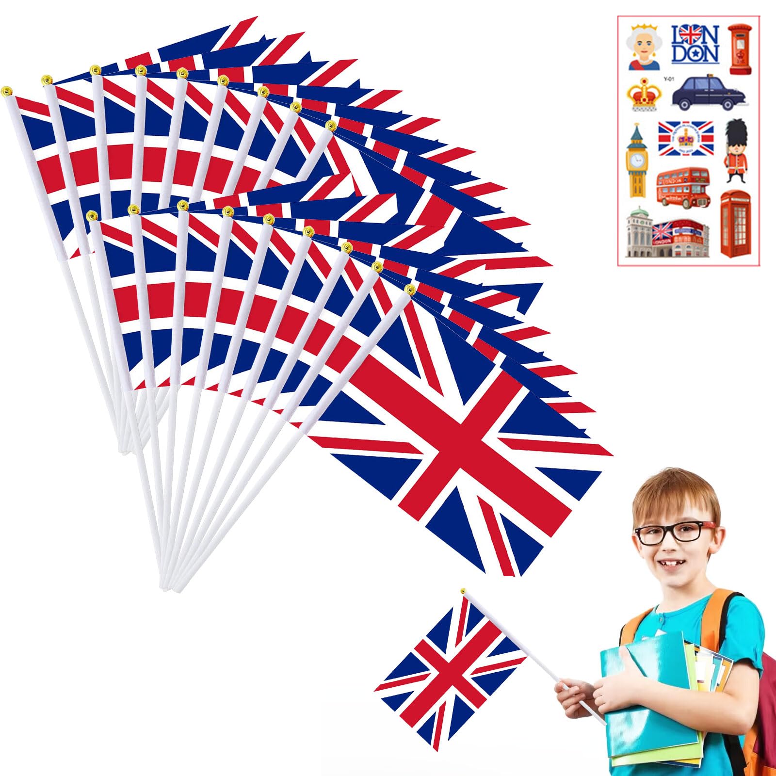 England Flaggen 10 Stück - 14x21cm Mini-Fahnen Mit Stab Für Partys