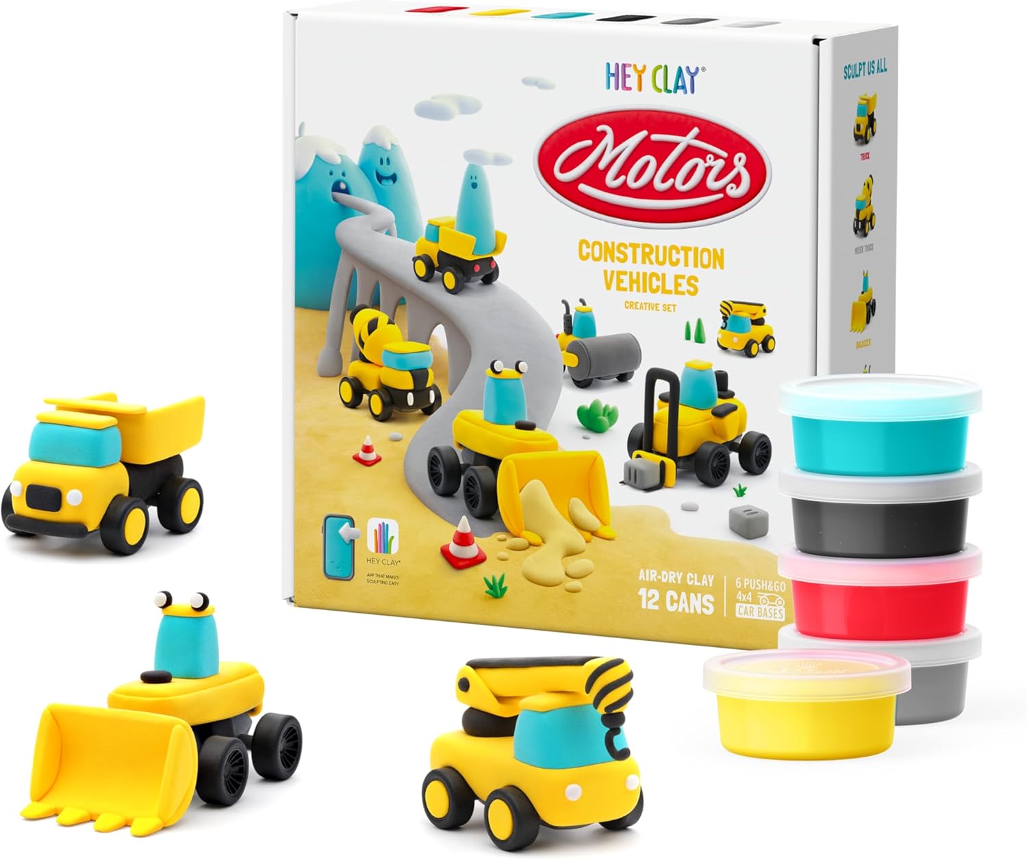 Hey Clay Construction Vehicles, Air Dry Clay Kit with Interactive App for Kids & Tweens, Modeling Clay and Crafts Set for Kids Ages 5 to 11