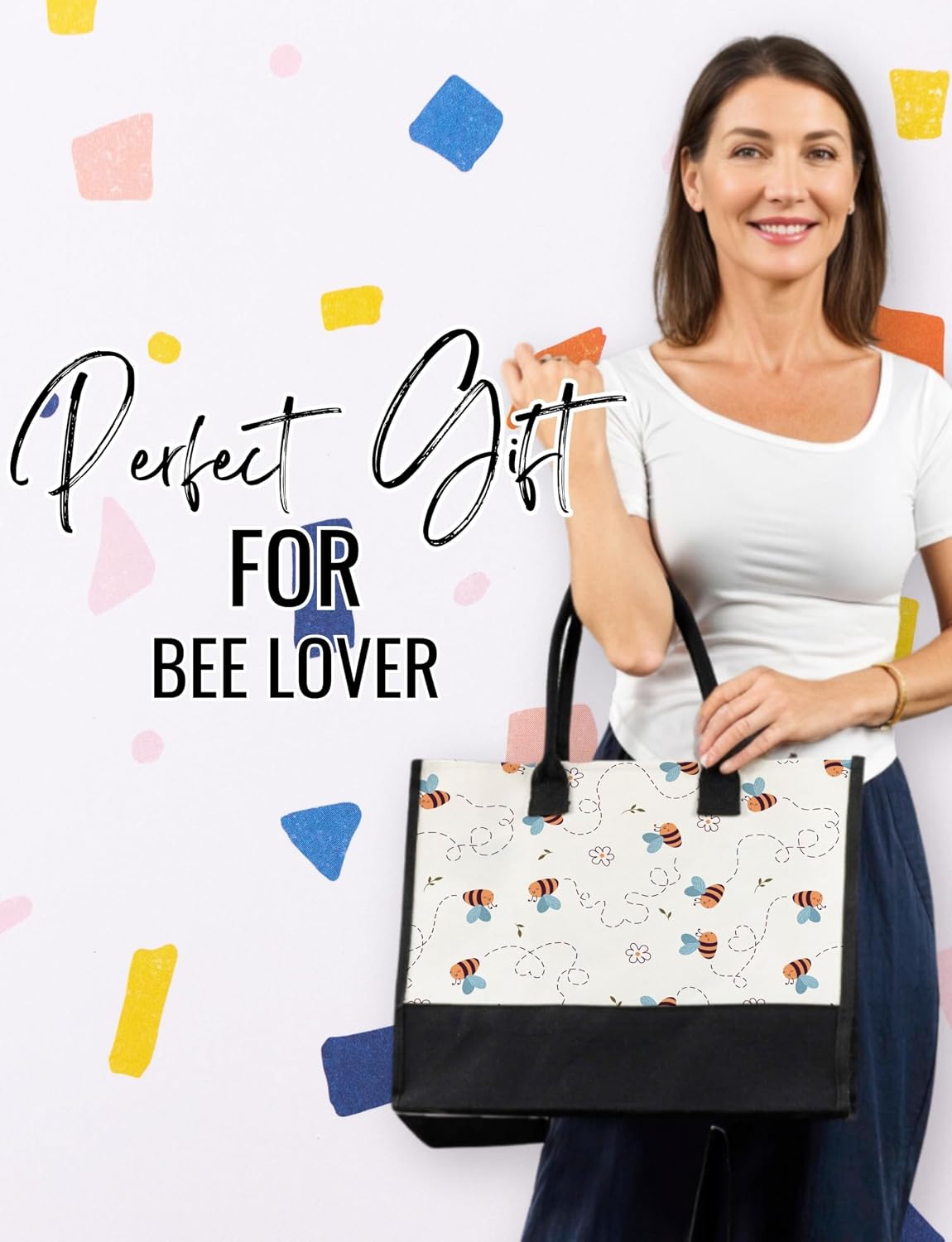 InnoBeta Bee Gifts Canvas Tote Bag, Tote Bag with Top Zipper Closure and Shoulder Strap for Birthday, Mother's Day, Christmas - Full
