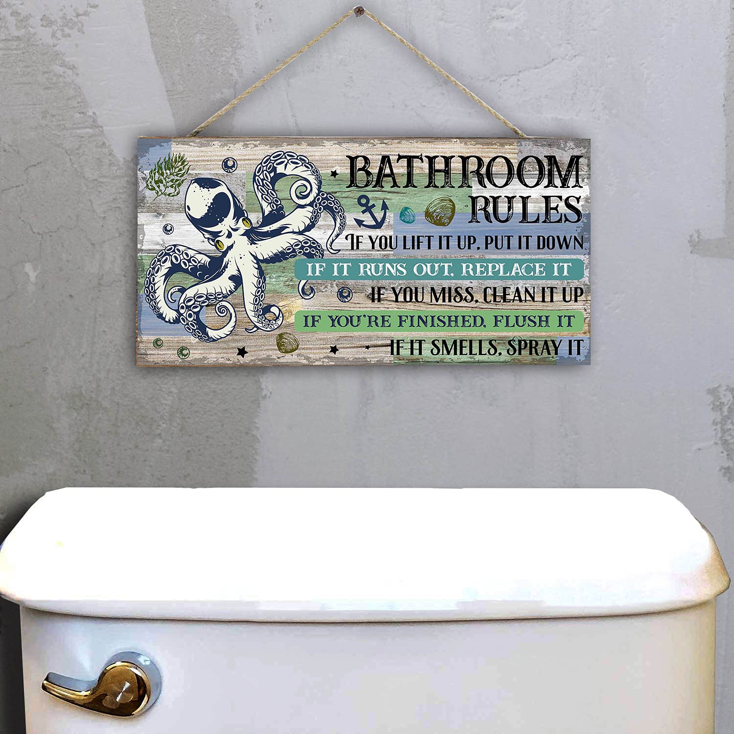 Aperiy - Poster da bagno con scritta in lingua inglese Funny Bagno, con etichetta di latta, targa in metallo, 20,3 x 30,5 cm