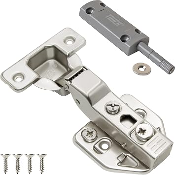 TOUCH Cabinet Hinges 1 Pair, 2 PCS Half Overlay Soft Push to Open Cabinet Hardware Grey Magnetic Latch and Catch Push Release Opener for Kitchen Cupboard and Closets 3D Adjustable with Screws