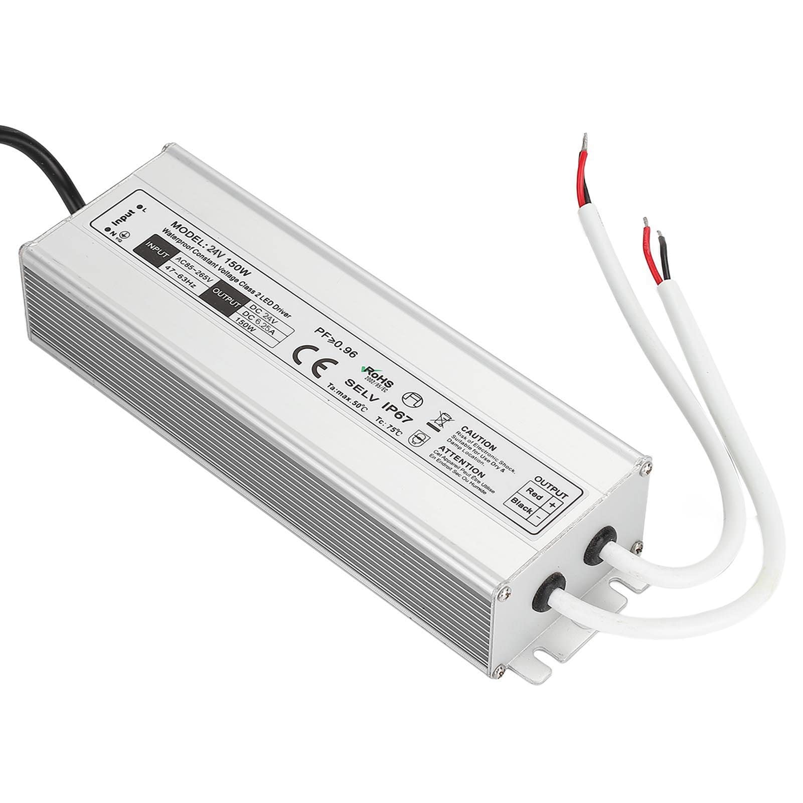 Driver LED 150W 12V/24V Impermeabile IP67 Trasformatore LED Alimentatore LED da 85~265V AC a 12V/24V DC Uscita a bassa tensione per luce LED, Computer Project, Industrial, Luce esterna(Spine UE-24V)