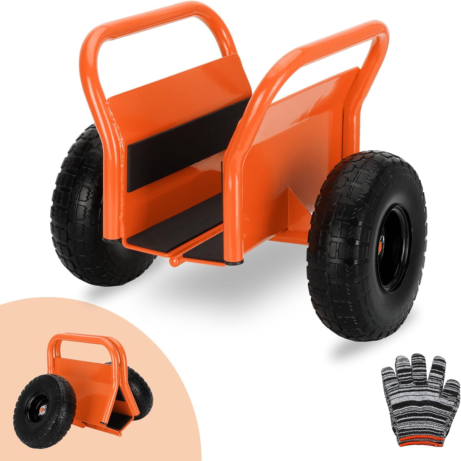 Heavy Duty Panel Dolly Slab Dolly Two Comfortable Handles 10 Inch Solid Rubber Tires Supports Up to 1000 Pounds All Terrain Movement Ideal for Heavy Drywall Sheets and Door Material Transport (Orange)