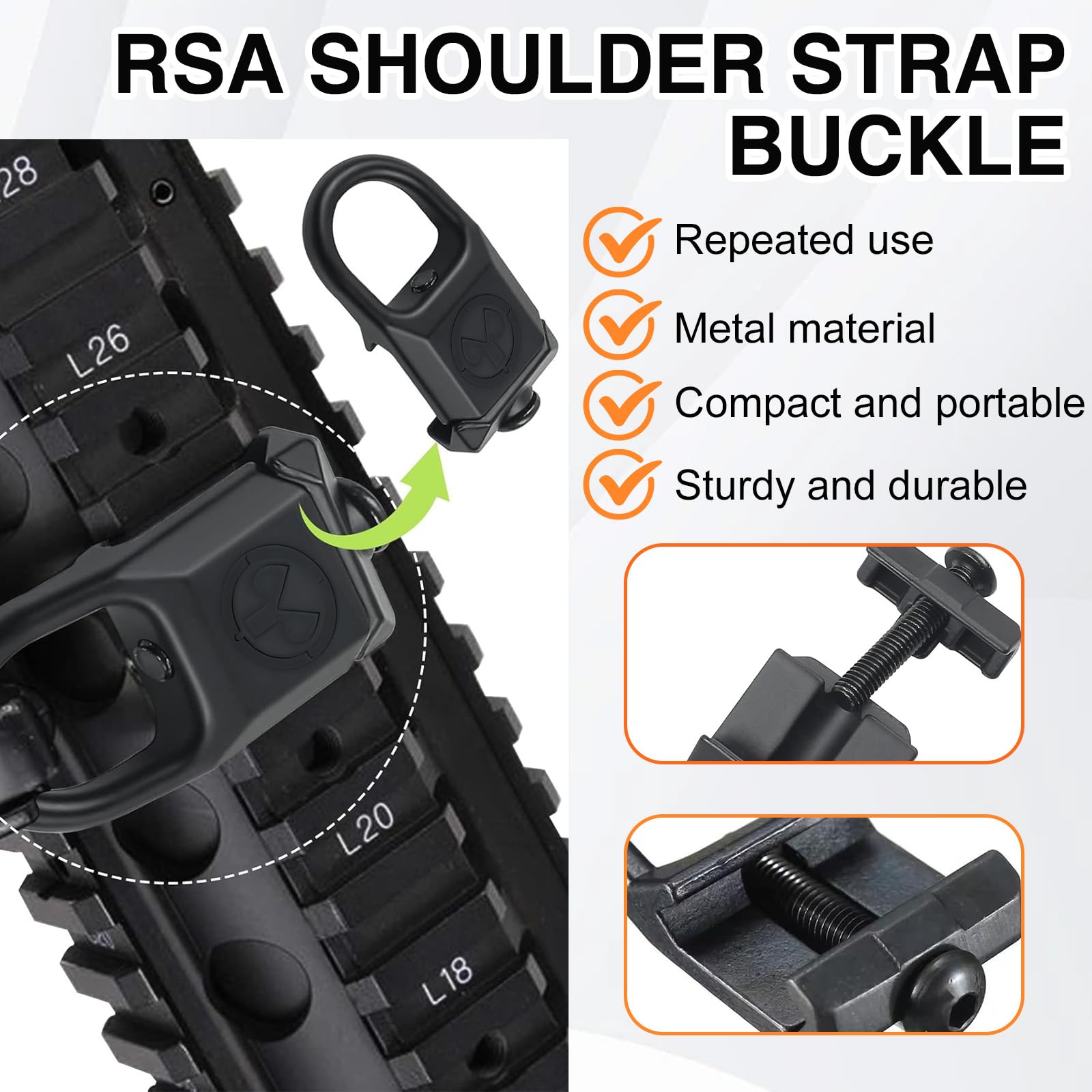 Picatinny Adaptateur de Sangle de Rail, Rail de Montage pour Sangle de 20 mm, Adaptateur de Boucle à Déverrouillage Rapide pour Sangle, pour Rail Adaptateur Sling à Montage Clip Fixation Boucle