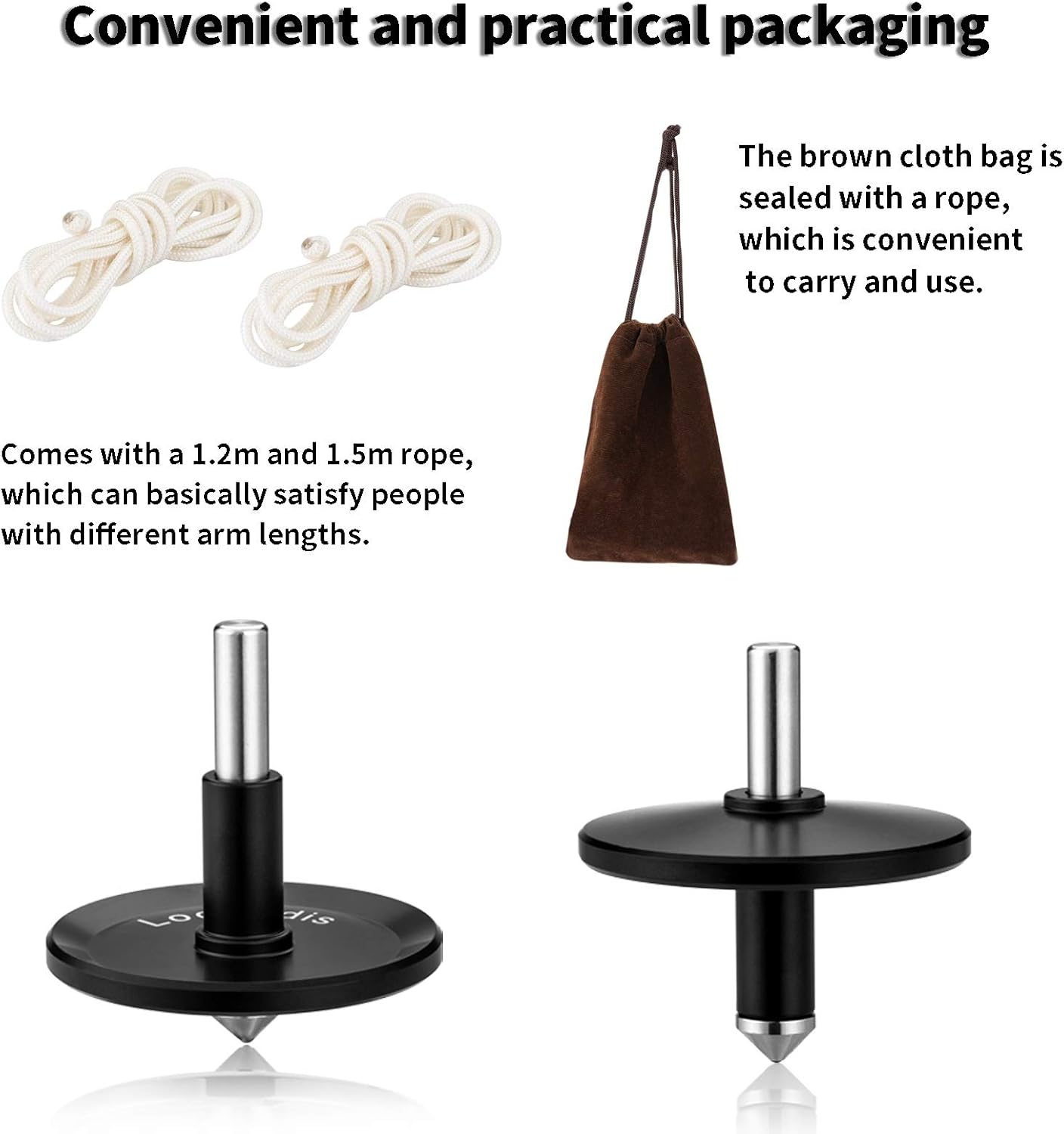 Rope Metal Spinning Top, High Performance Precision Stainless Steel Kill Time Anti-Gravity Perfect Balance Gyroscope, Spins Forever Exceed 10 Minutes Relieve Stress Desktop Toy (Black)