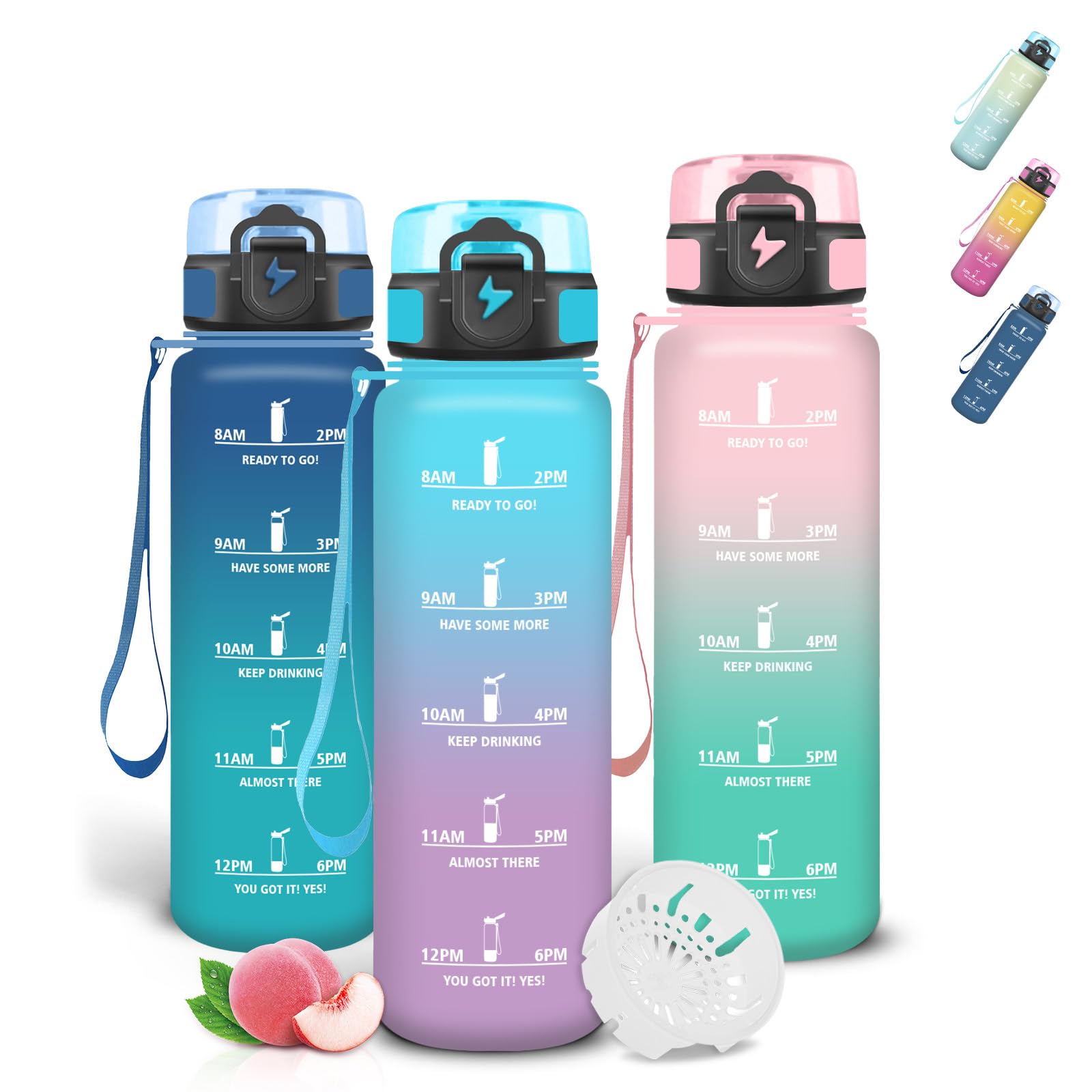 Grsta 500ml Water Bottle, Leak Proof Baby Bottle, Motivational Bottle, Easy to Carry, Graduated Water Bottles with Time Indicator for Running, Work, Gym