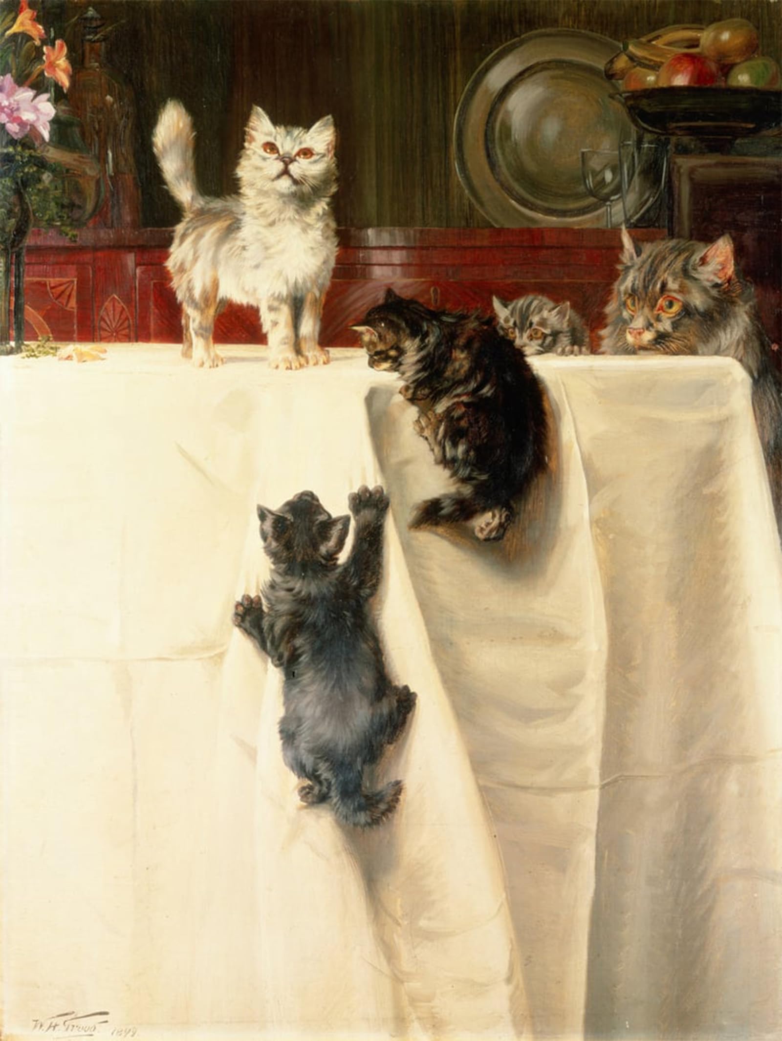 HRJUBWREE Vintage Poster Photo Wall Print Mural Artwork Cats by William Henry Trood Art Prints Painting for Home Decor 60x90cm