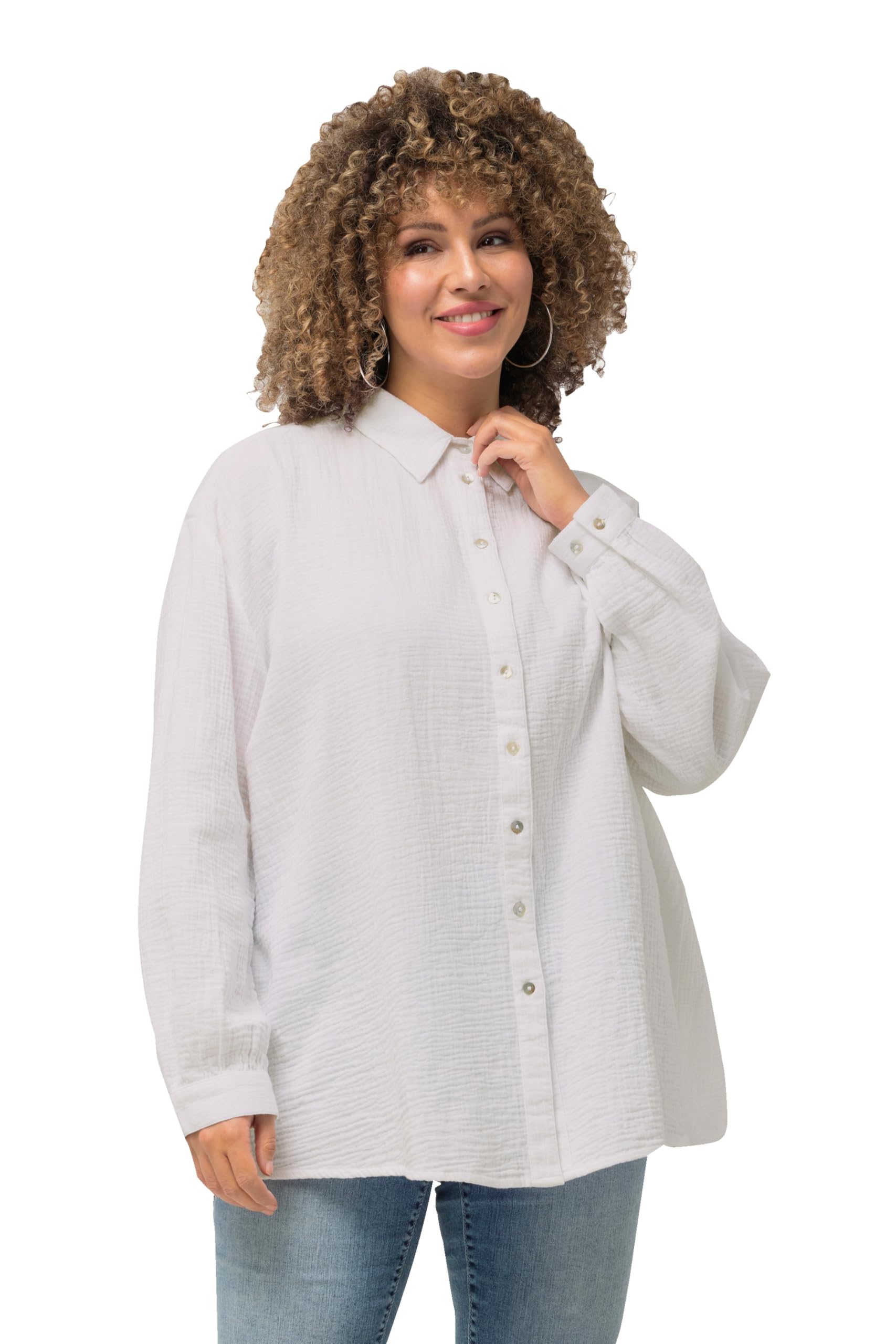 Ulla Popken Women's Muslin Shirt Blouse, White, 24 UK/26 UK