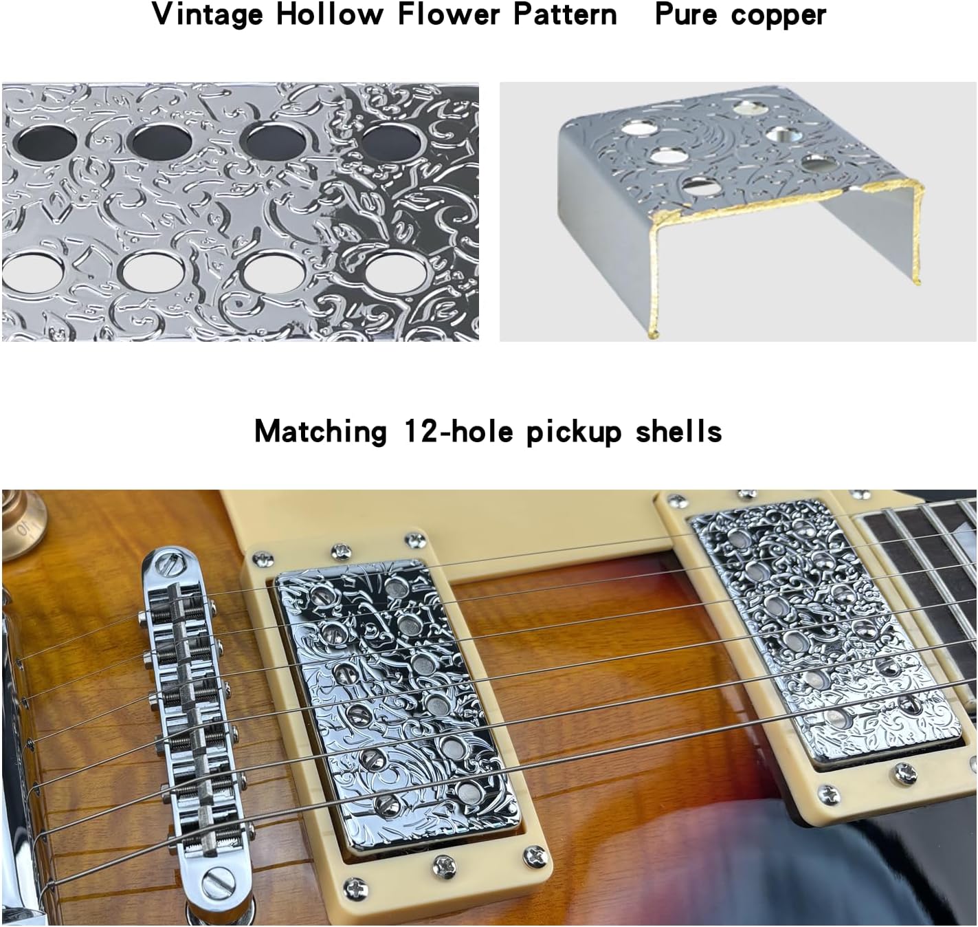 Set of 2 Brass Guitar Pickup Covers Chrome 50mm/52mm Pole Spcing Electric Guitar Pickup Covers Humbucker Guitar Pickup Cover Metal Guitar Pickup Covers for Ep Lp Les Paul Electric Guitar image 4