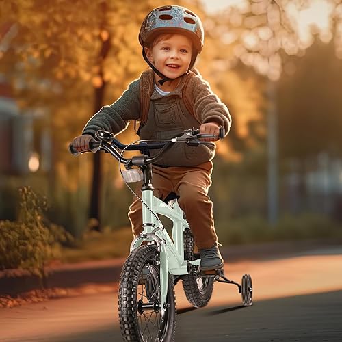 Miniatura 6 de Bicicleta infantil para niños y niñas, bicicleta infantil de 12 pulgadas con ruedas de entrenamiento extraíbles, marco resistente, freno de mano