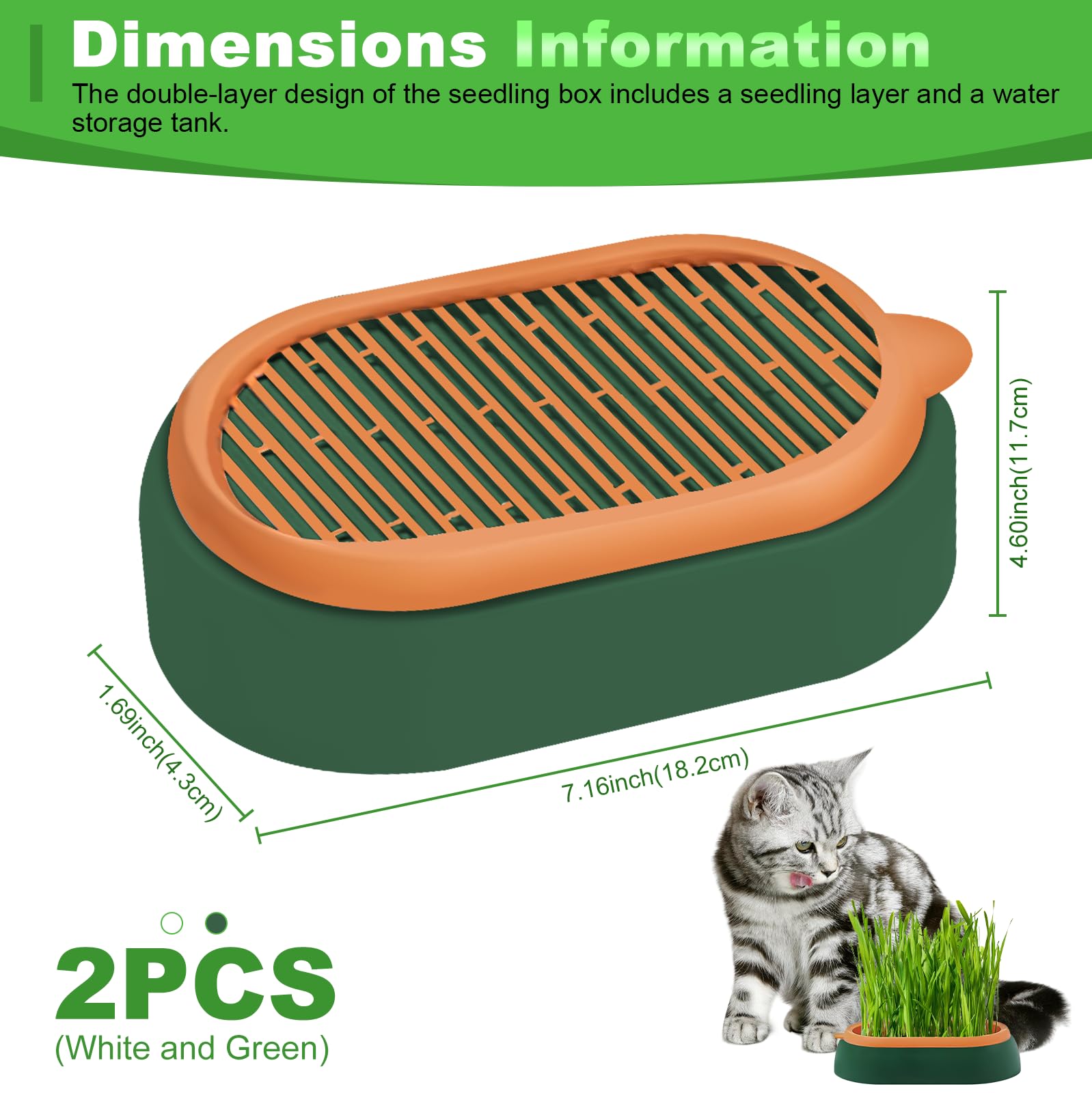 Katzengras Tablett Wachstumsset: Kunststoff Bequem Katze Gras Fall, 2 Stücke Hydroponik-Katzengraskasten mit 6 Tasche Seed, Katzengras-Keimschale Für Katzenhunde Haustiere