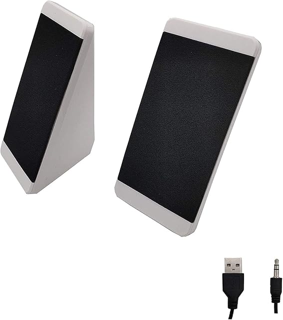 Accod Mini Desktop Speaker Wired Computer Speaker USB Powered Portable Speaker with Stereo Sound Multimedia Desktop Speaker for Laptop/PC/Smart Phone and Tablet Computer (White)