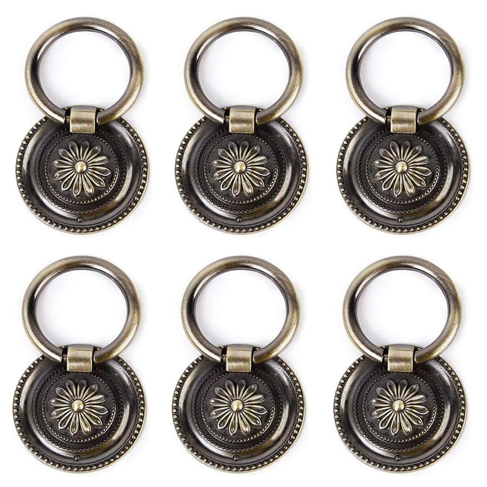6 Pack Drawer Ring Pull Handles 1.77 Inch Vintage Antique Ring Pull Handle for Dresser Cabinet Cupboard Drawer Pull Handles Knobs,Bronze