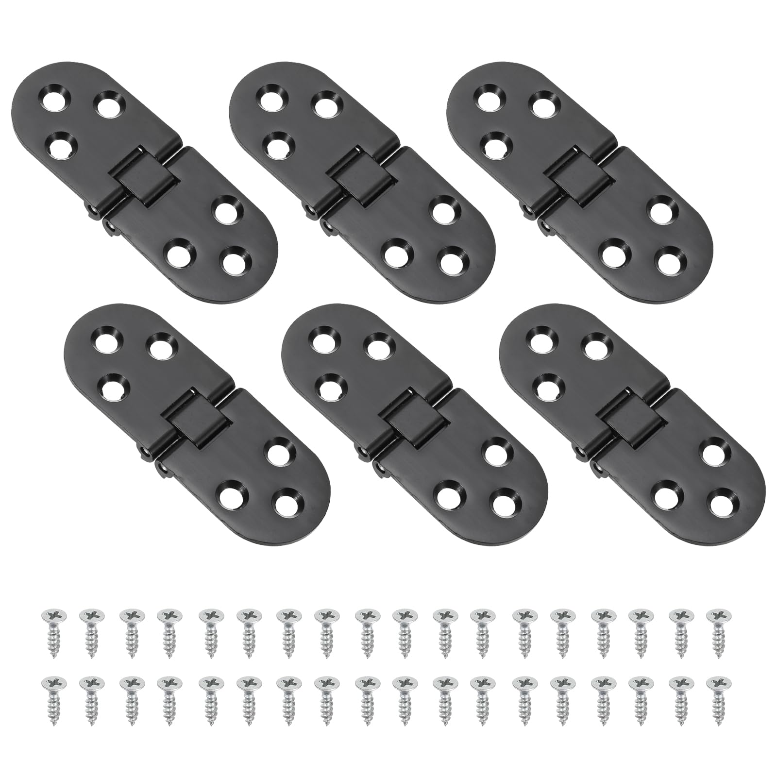 sourcing map 6Pcs Hidden Folding Table Hinges, 3.11" x 1.18" Zinc Alloy Flat Hinge, 180 Degree Furniture Hinges for Wood Table Kitchen Cabinet Door, Black โ image 1