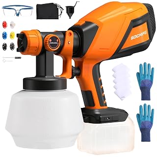 Cordless Paint Sprayer, HVLP Electric Spray Gun Compatible with Dewalt 20V Battery(Not Included), 6 Nozzles, Adjustable Flow/Width Control, 1200ml, Easy to Clean, for House Painting Furniture - Amazon product rated Grade A