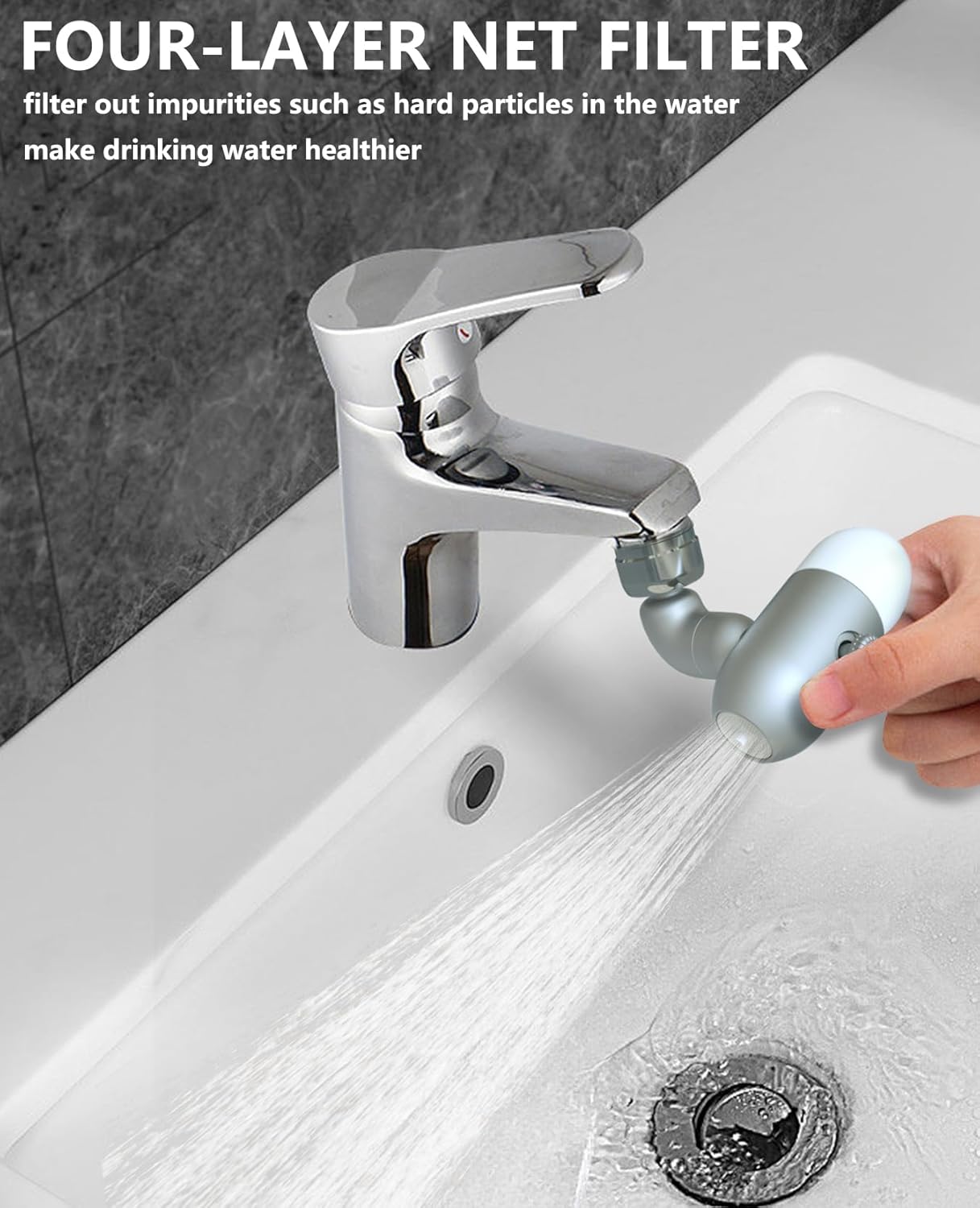 4 IN 1 Faucet Extender with Filters, 720° Sink Filter for M24 Faucets,Rotatable Faucet Fountain Very Suitable for Use When Washing and Brush Teeth In The Morning or Night