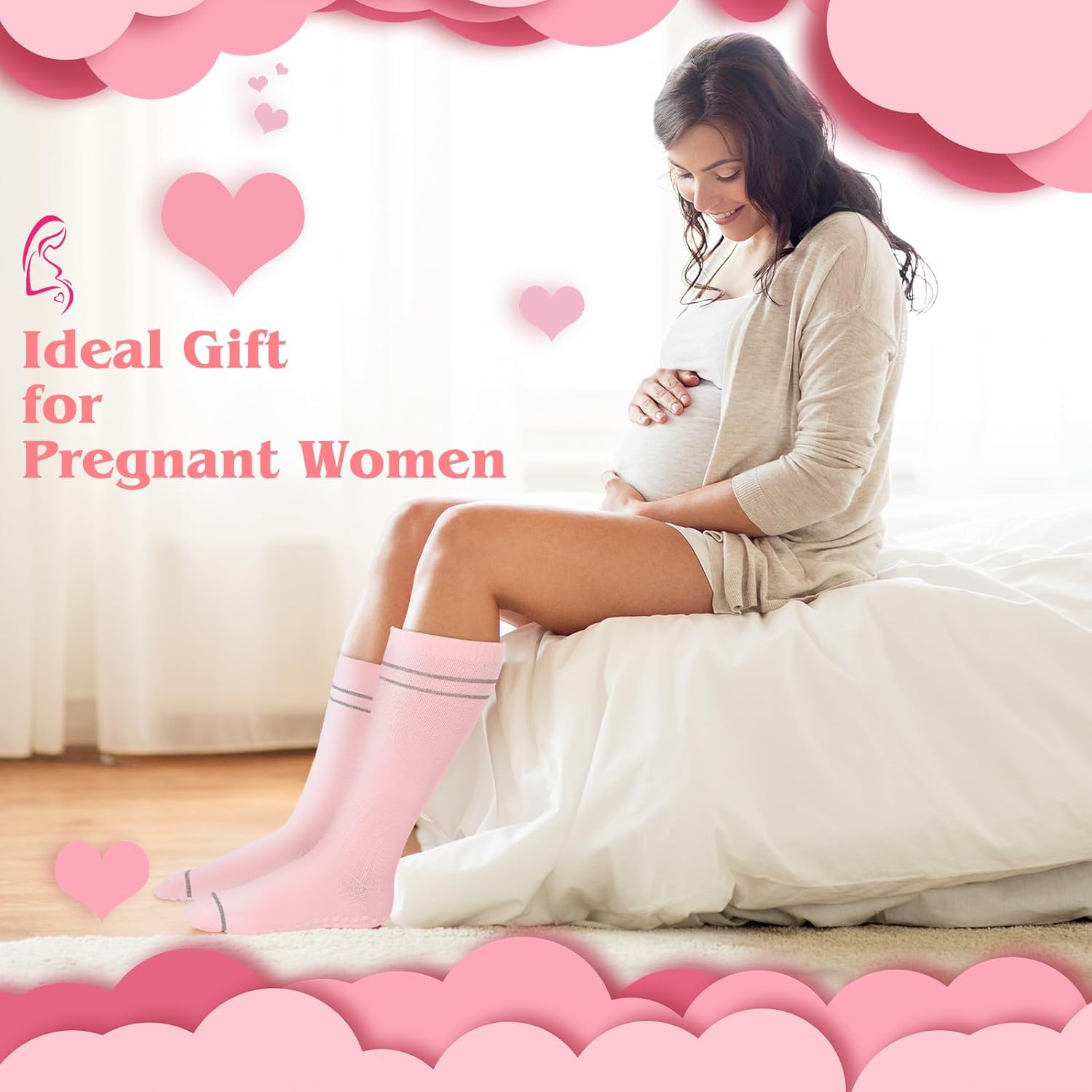 6 Pair Pregnancy Compression Socks with Grip Non Slip 20-30 Mmhg Maternity Anti Skid Graduated Support Compression Stockings for Women Pregnant Nurses Yoga Supply