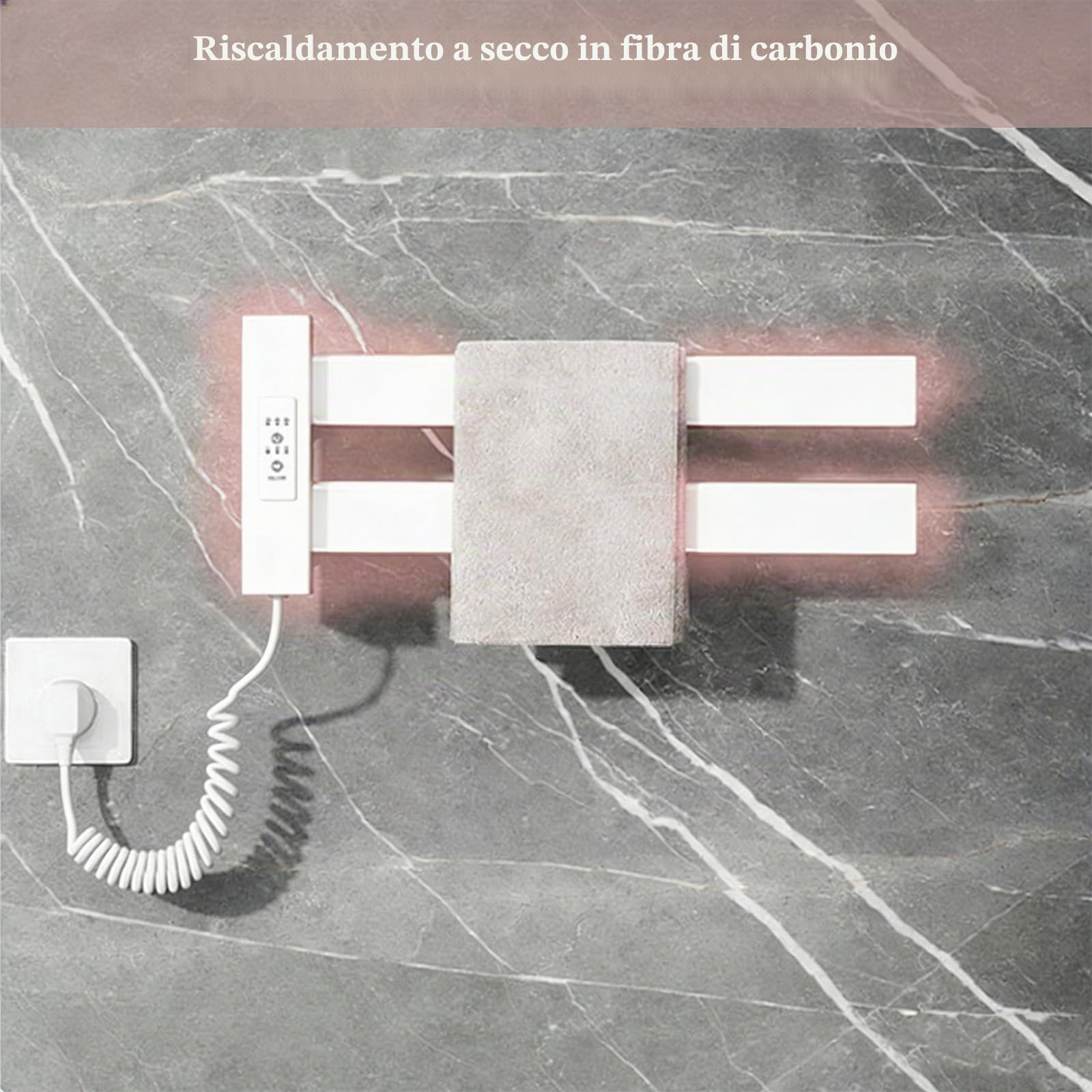 Scaldasalviette Elettrico Bagno 450×180mm Portasciugamani Elettrico Basso Consumo Scaldasalviette Termoarredo Piatto da Parete 50W con 2 Barre Riscaldanti Asciugatrice per Asciugamani