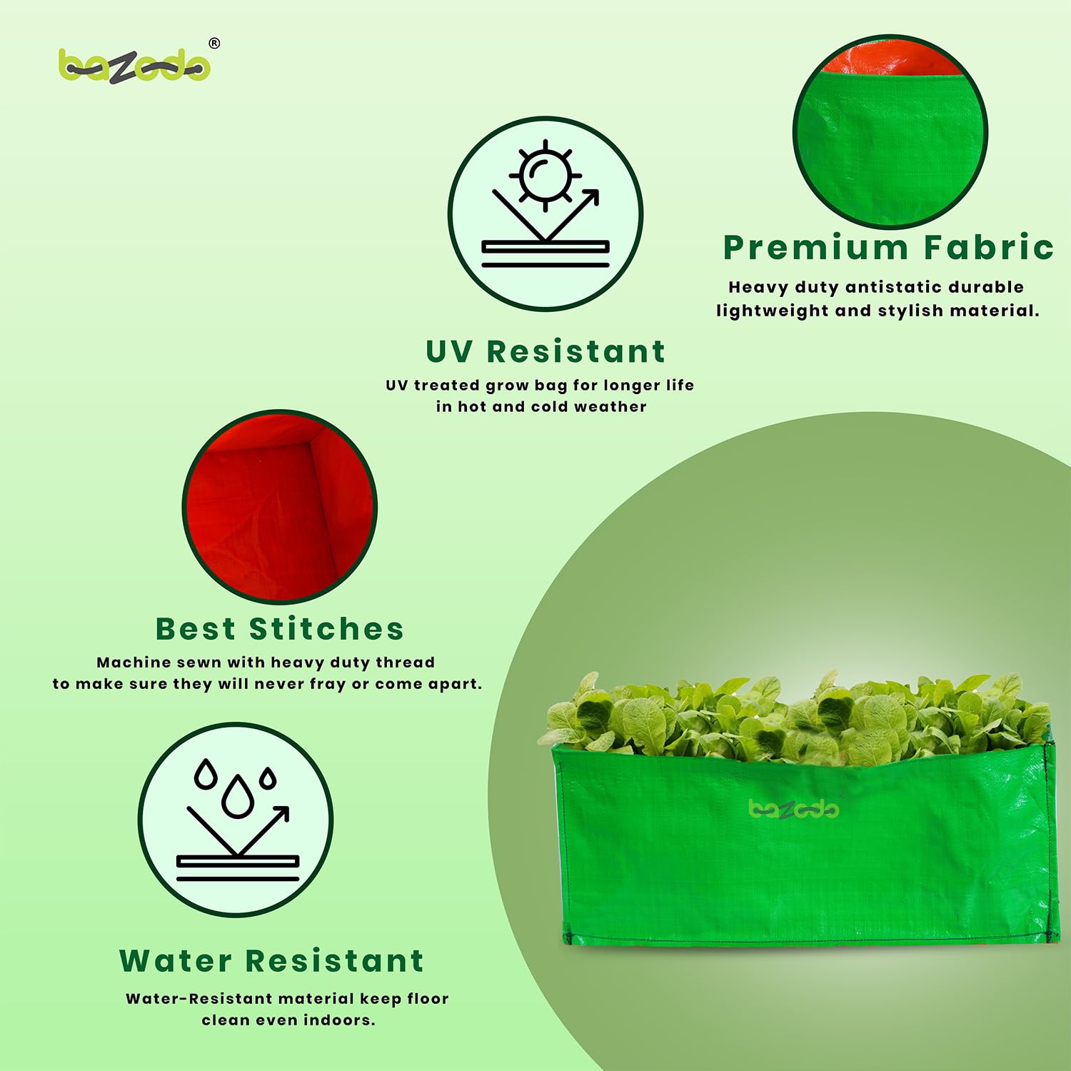 BAZODO HDPE Grow Bags 5 Nos Size 24 x 12 x 9 inch Terrace/Kitchen Garden Vegetable Planting Pots, HDPE Fabric Leafy Fruits Growing Containers for All Vegetable Plants 2