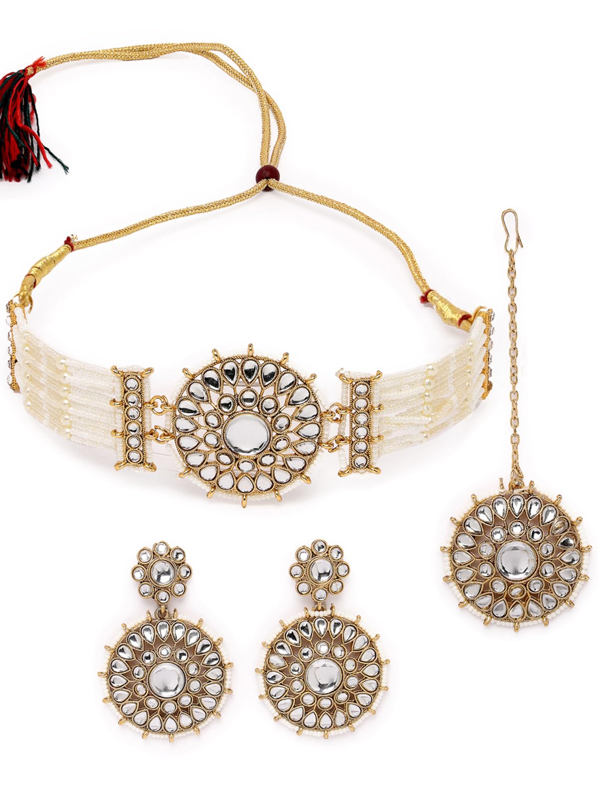 SukkhiDecorative Round Shaped Multicolor Kundan & Beads Studded Choker Necklace Set For Women