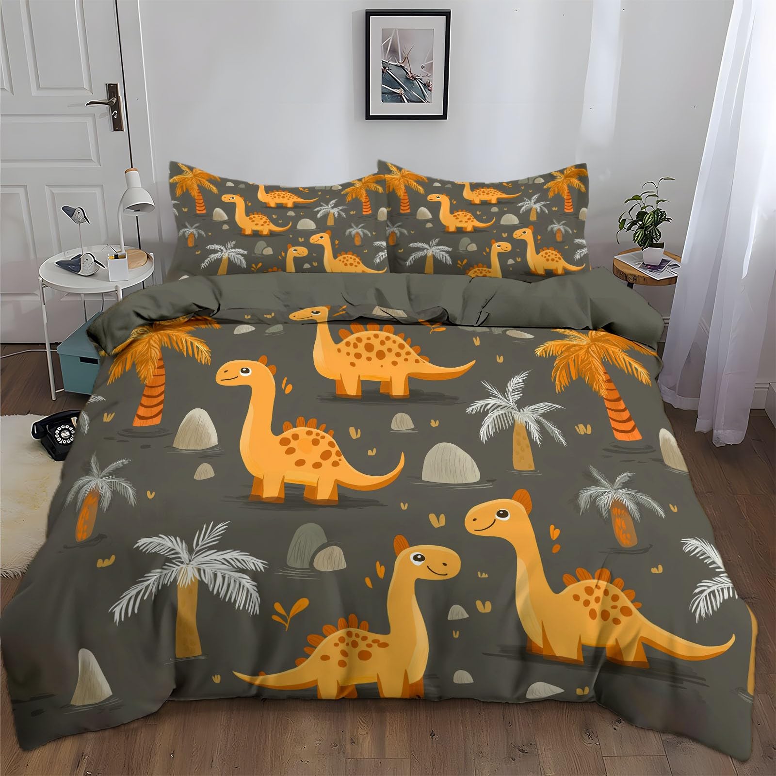Housse de couette 240x260 dinosaure marron clair pour lit double