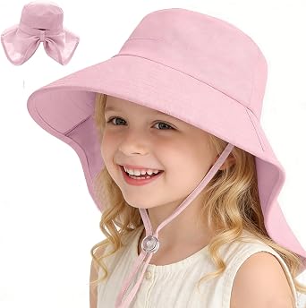 ZOORON Outdoor Kids Sun Hat with Neck Flap UPF 50+ Sun Protection Fishing Hat Wide Brim Summer Kids Beach Hats for Girls Boys