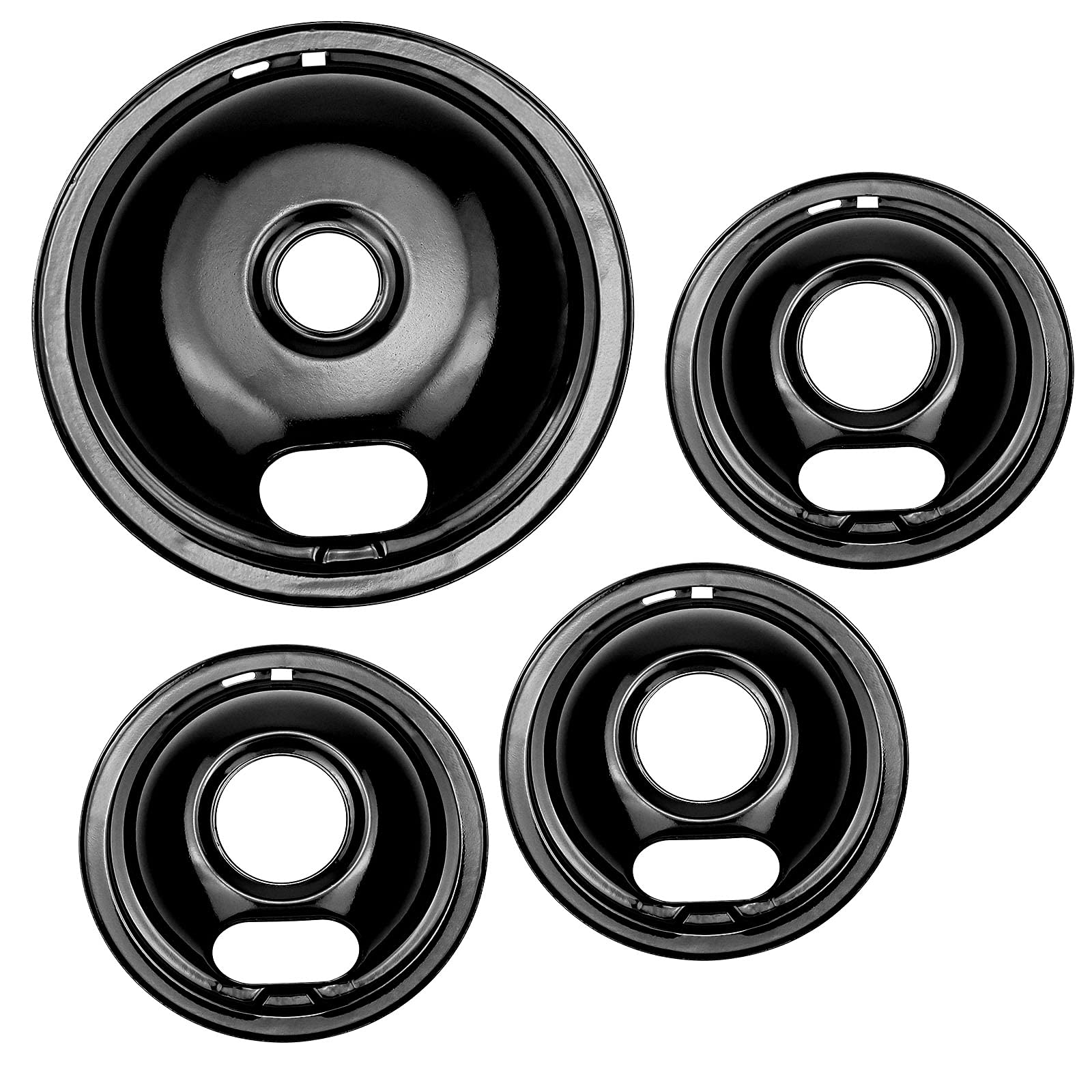 APPLIANCEMATES 3 Small 6'' W10290353 & 1 Large 8'' W10290350 Range Porcelain Drip Pan Bowl Set(Black) Replaces 1552871 1557767