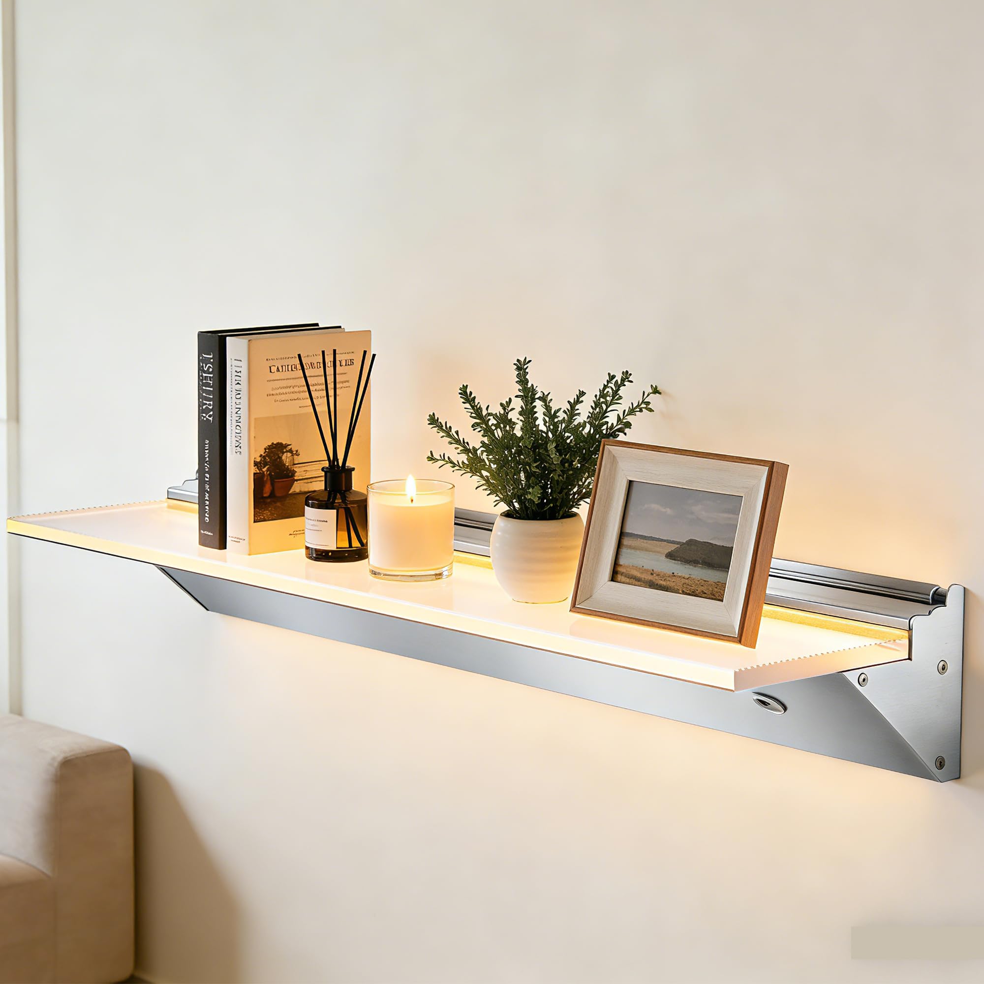 Estante de pared LED 60 cm cristal iluminación LED 3 modos color aluminio