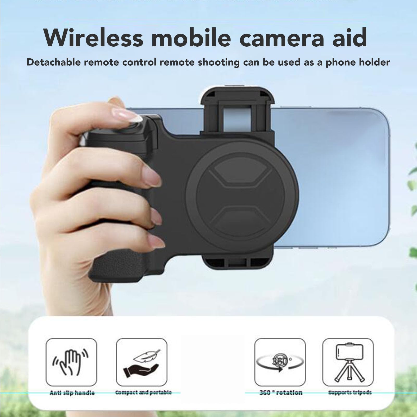 VBESTLIFE Supporto per Impugnatura per Smartphone Simile a Fotocamera con Telecomando Wireless, Impugnatura Universale per Scattare Foto da Telefono per e IOS