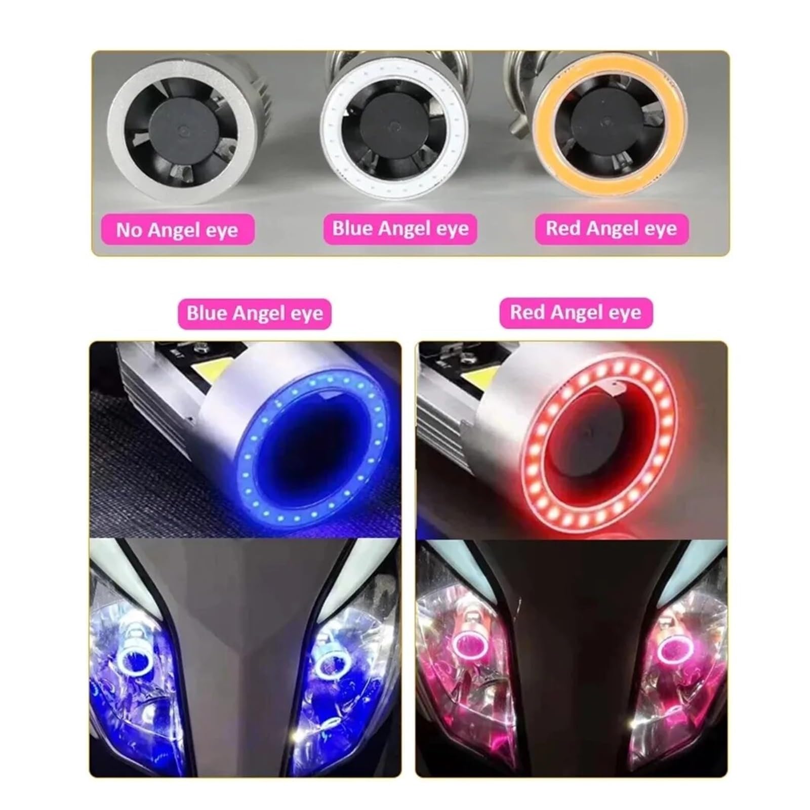 DRL Blanc Clignotant Bleu/Rouge Angel Eye H4 LED Moto Phare Ba20d HS1 H6 Scooter Moto Phare Ampoule DRL Accessoires DC 12-80V (Color : Blue-H4)