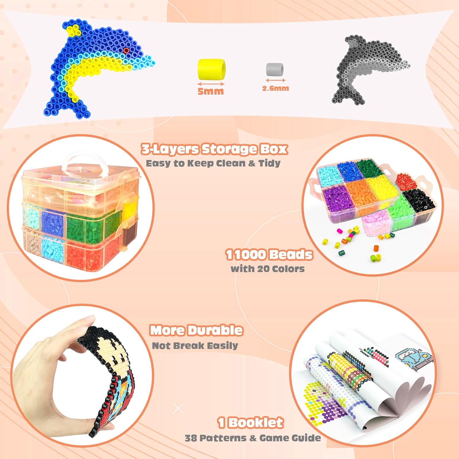 Fuse Beads Kit for Kids - 11000 Fuse Beads, 20 Colors 5mm Beads Craft Kits with Storage Box, Pegboards and Accessories, Arts and Crafts Set for Girls & Boys, DIY Creative Birthday Christmas Gifts