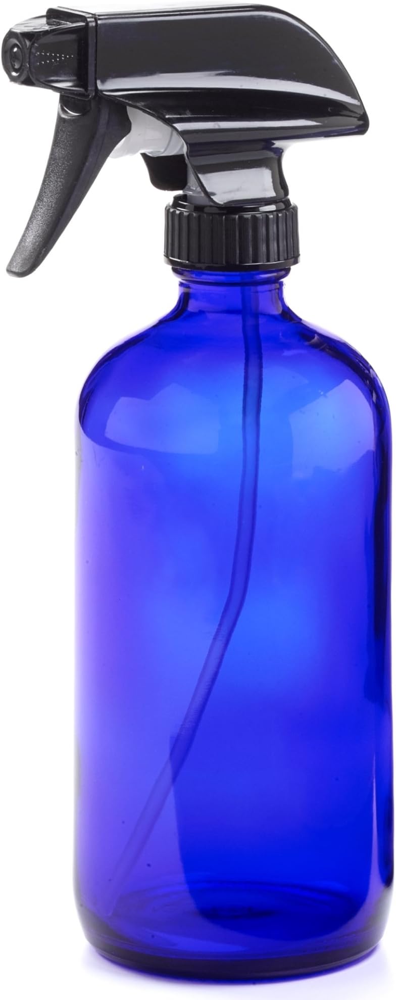 16oz Empty Cobalt Blue Glass Spray Bottles w/Labels and Caps- Mist & Stream Sprayer - Boston Round Heavy Duty Bottle - For Essential Oils, Cleaning, Kitchen, Hair, Perfumes (1 Pack)