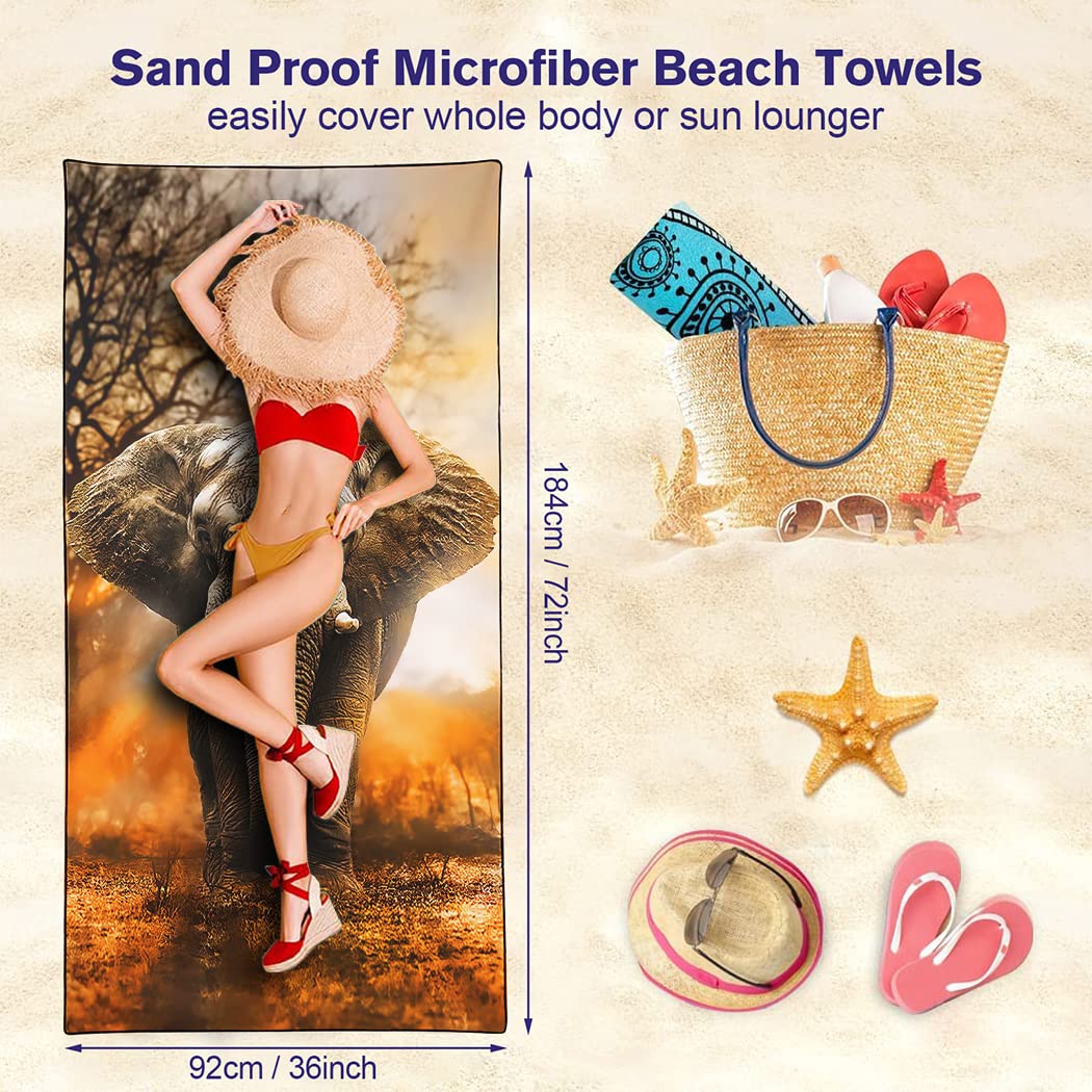 Serviette De Plage Violetpos Microfibre - 90x180 Cm - Séchage Rapide Léger - Imprimé Éléphant