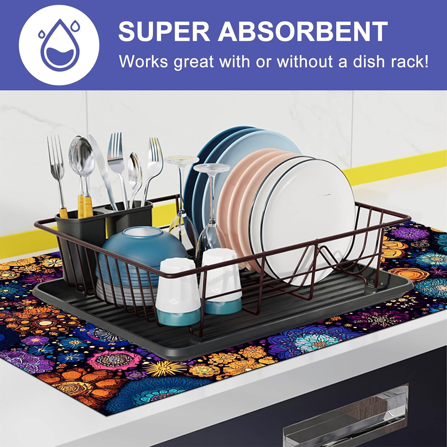 HOMETITUTE Stove Top Cover 28x20 Inch Colorful Mandala Flower Kitchen Decor Glass Stovetop Protector Decorative Electric Stove Cover Mat Heat Resistant Non Slip Coffee Bar Pad Dish Drying Mat
