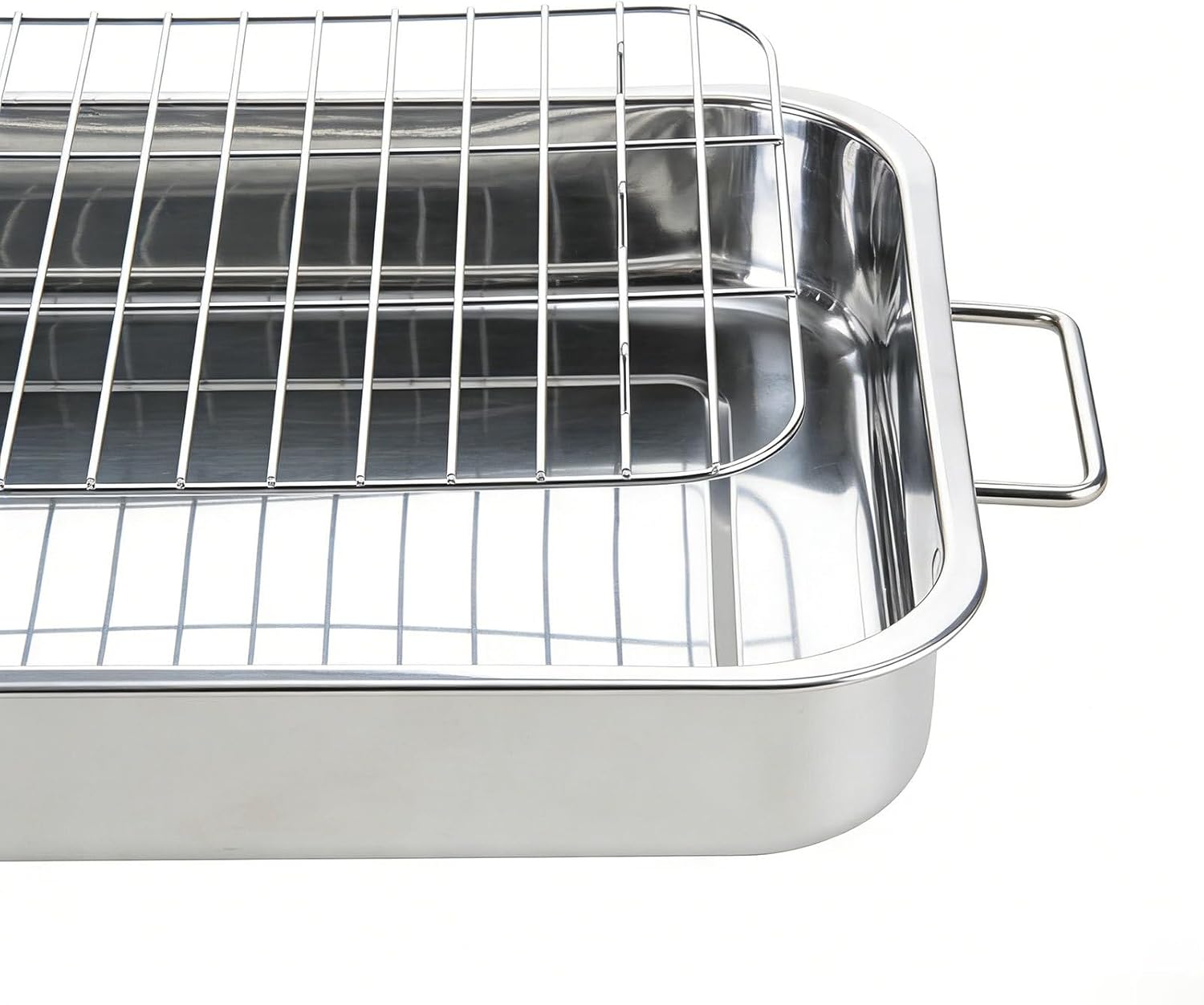 Chicken Roasting Pan - Stainless Steel Pot with Rack, Cooking Utensils Accessory Durable Construction, Kitchen Tool Easy Use, Home Cooking Equipment, Thanksgiving Holiday for Turkey Ham Dinner Party